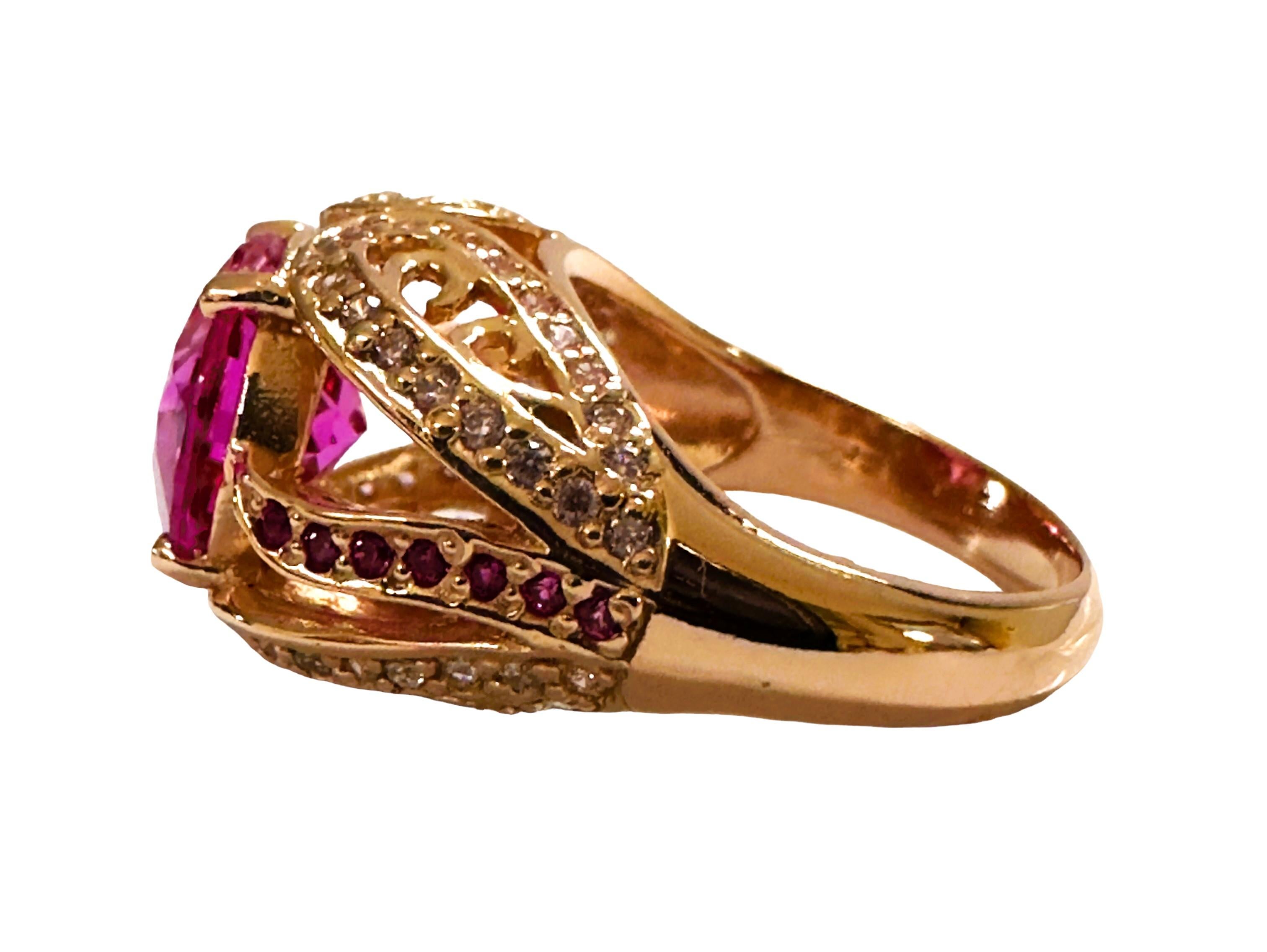 Oval Cut New African 6.20 Ct Pink Purple Sapphire Rose Gold Plated Sterling Ring
