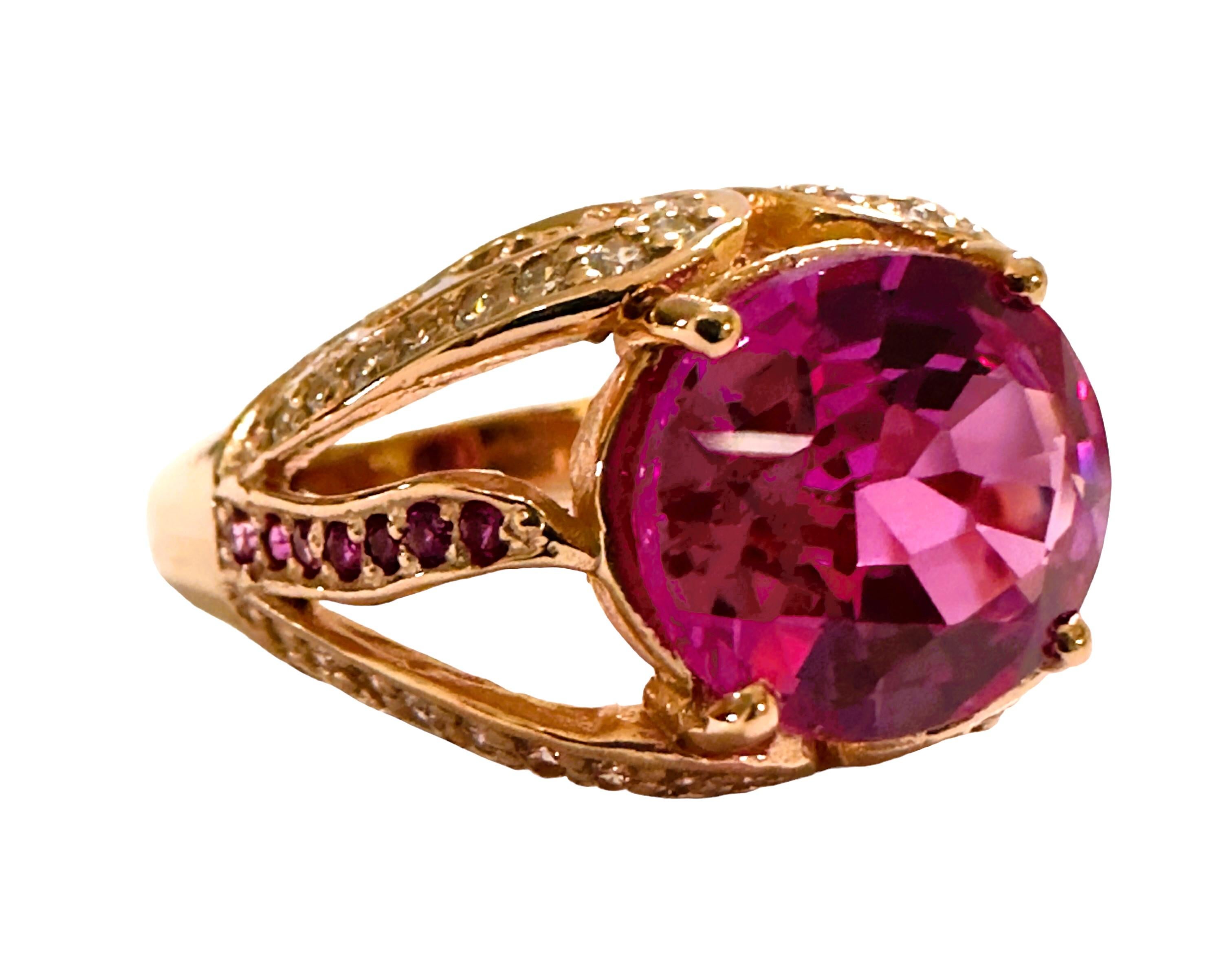 New African 6.20 Ct Pink Purple Sapphire Rose Gold Plated Sterling Ring 1