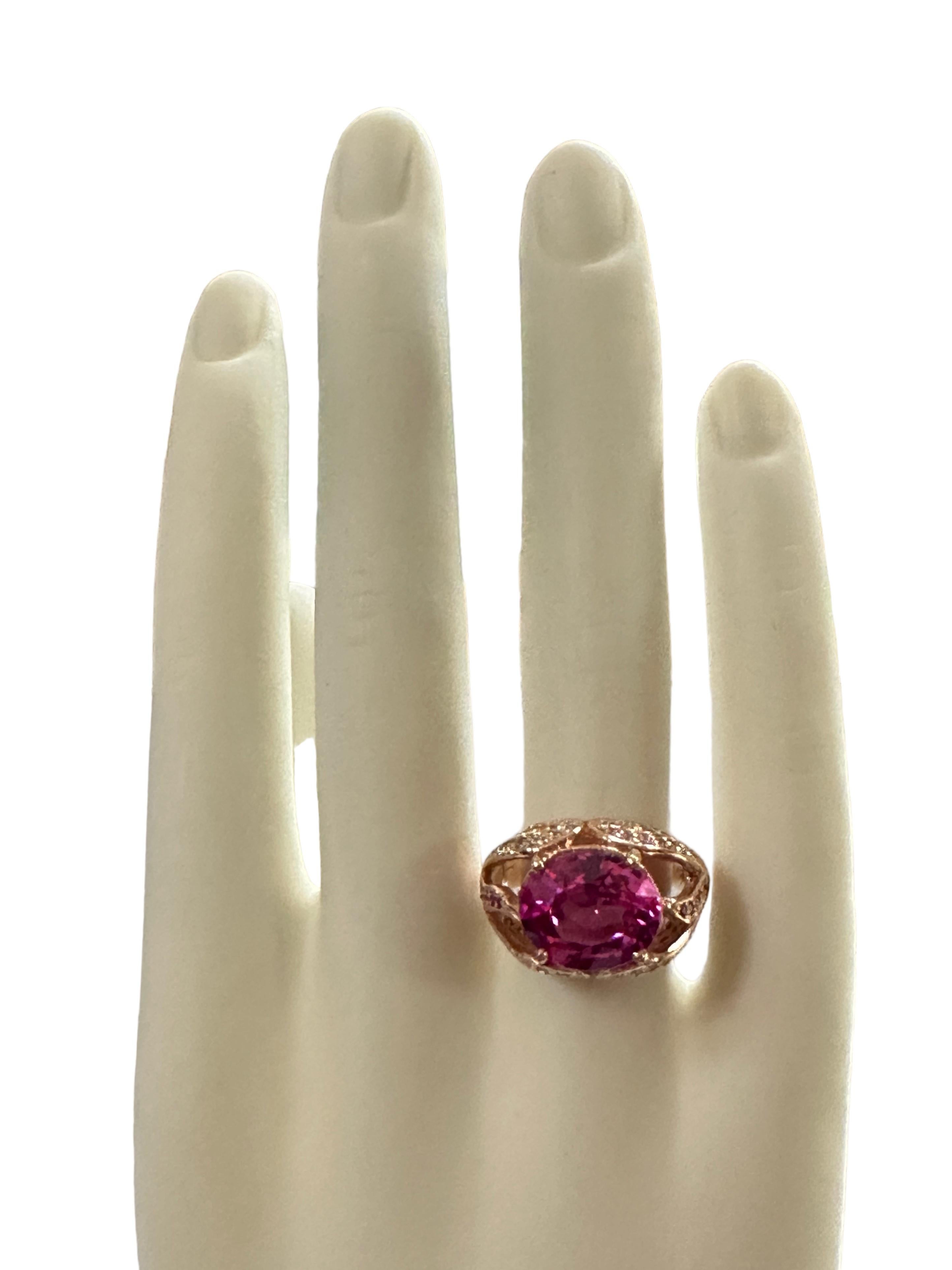 New African 6.20 Ct Pink Purple Sapphire Rose Gold Plated Sterling Ring 2