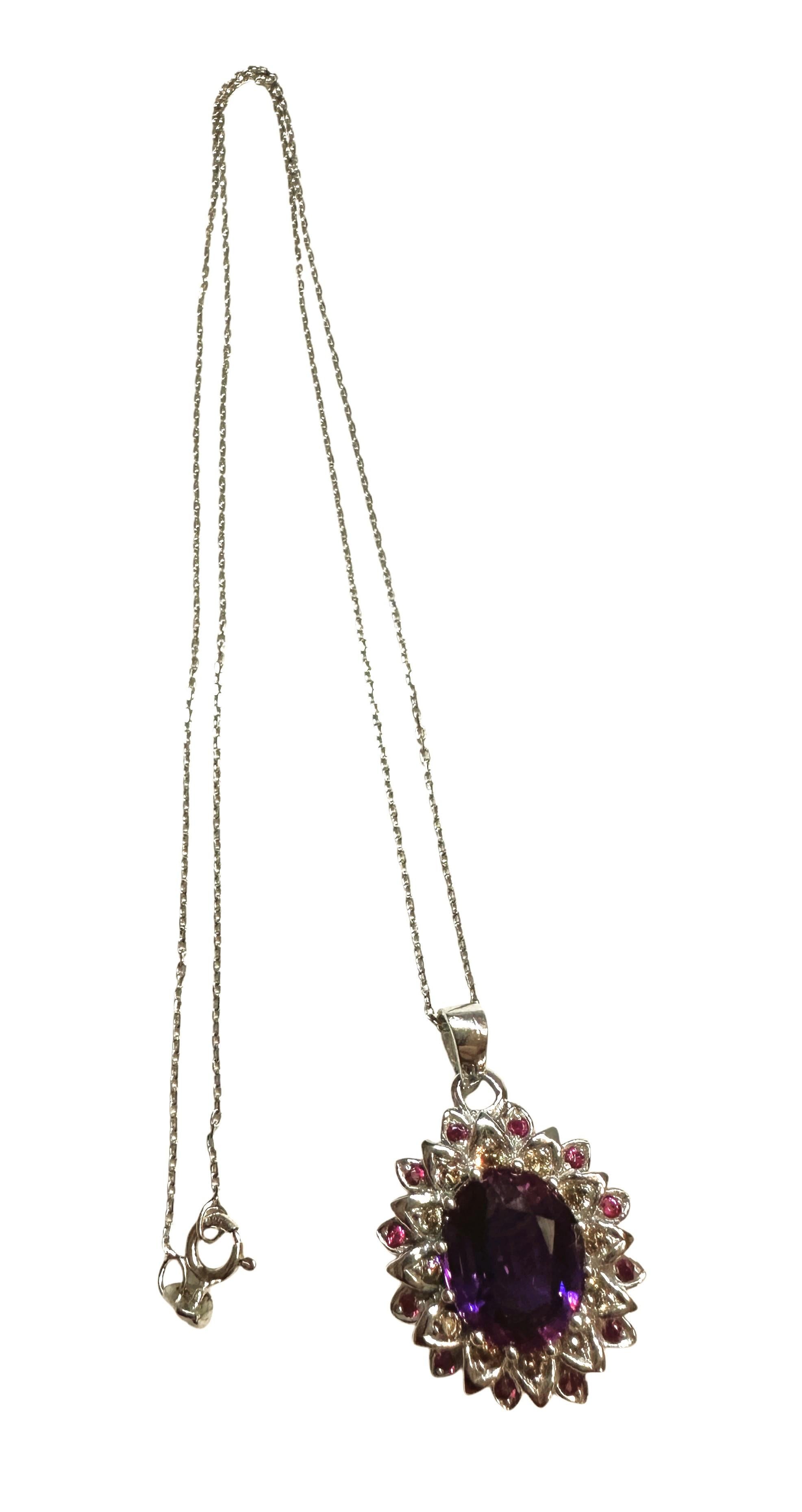 New African 6.25 ct Blue/Purple & Champagne & Purple Sapphire Sterling Necklace In New Condition For Sale In Eagan, MN