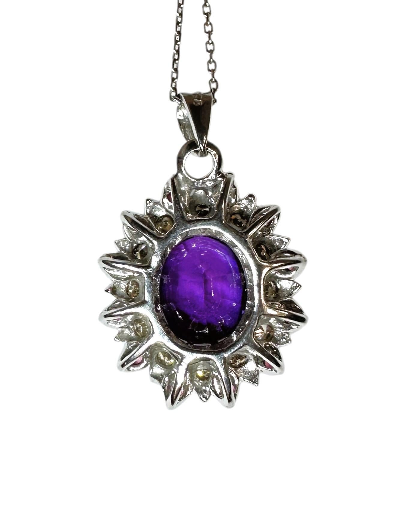 New African 6.25 ct Blue/Purple & Champagne & Purple Sapphire Sterling Necklace For Sale 3