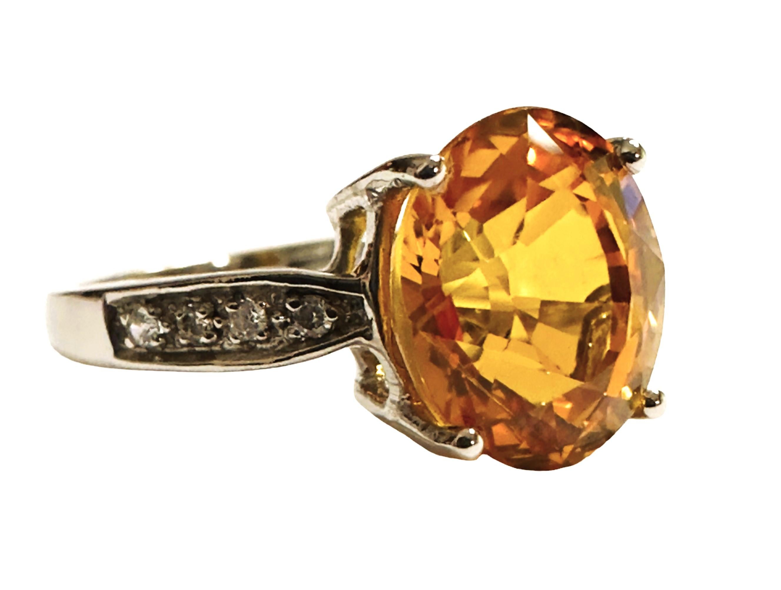 Women's New African 6.30 ct IF Yellow Golden Sapphire & White Sapphire Sterling Ring For Sale