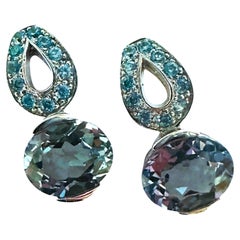 Nuevo zafiro africano azul/verde y aguamarina de 6,40 ct  Pendientes de plata