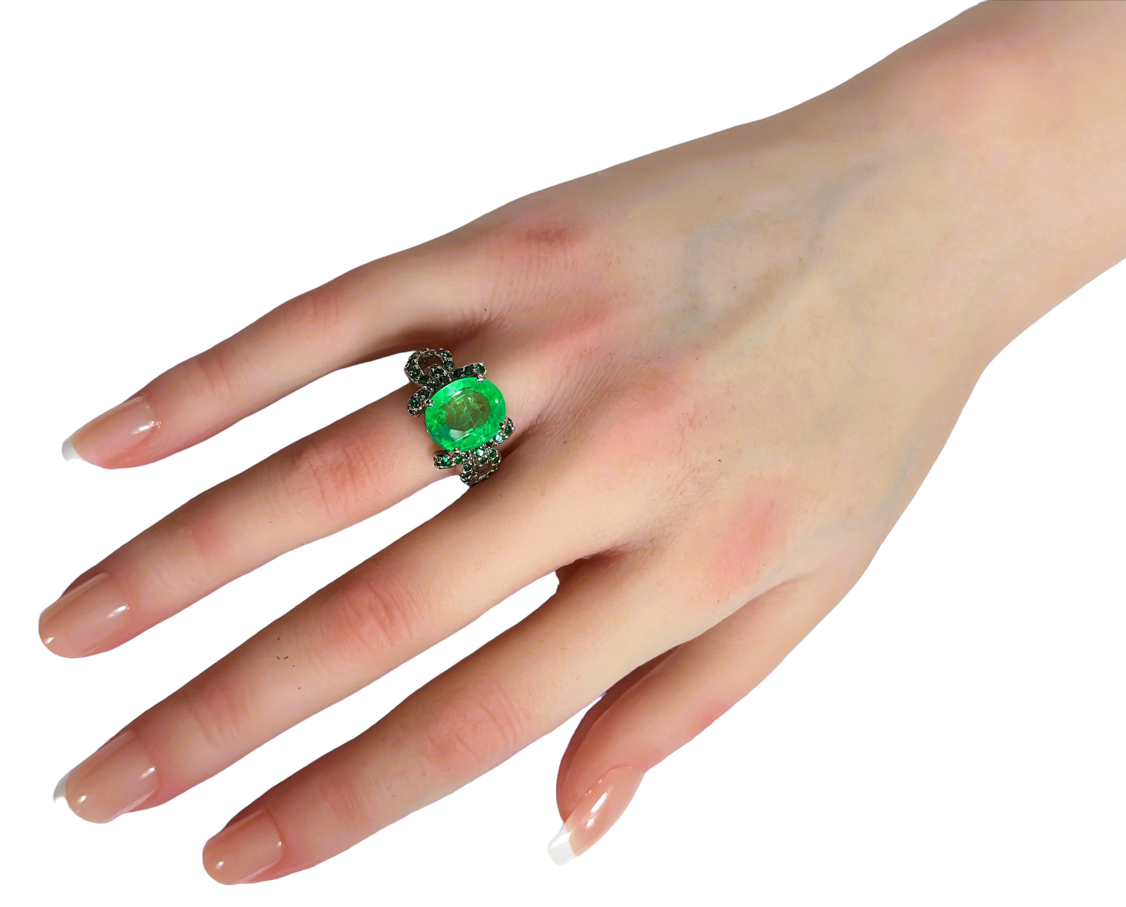 Women's New African 6.60 Ct Emerald Green Garnet Sapphire & Tsavorite Sterling Ring 