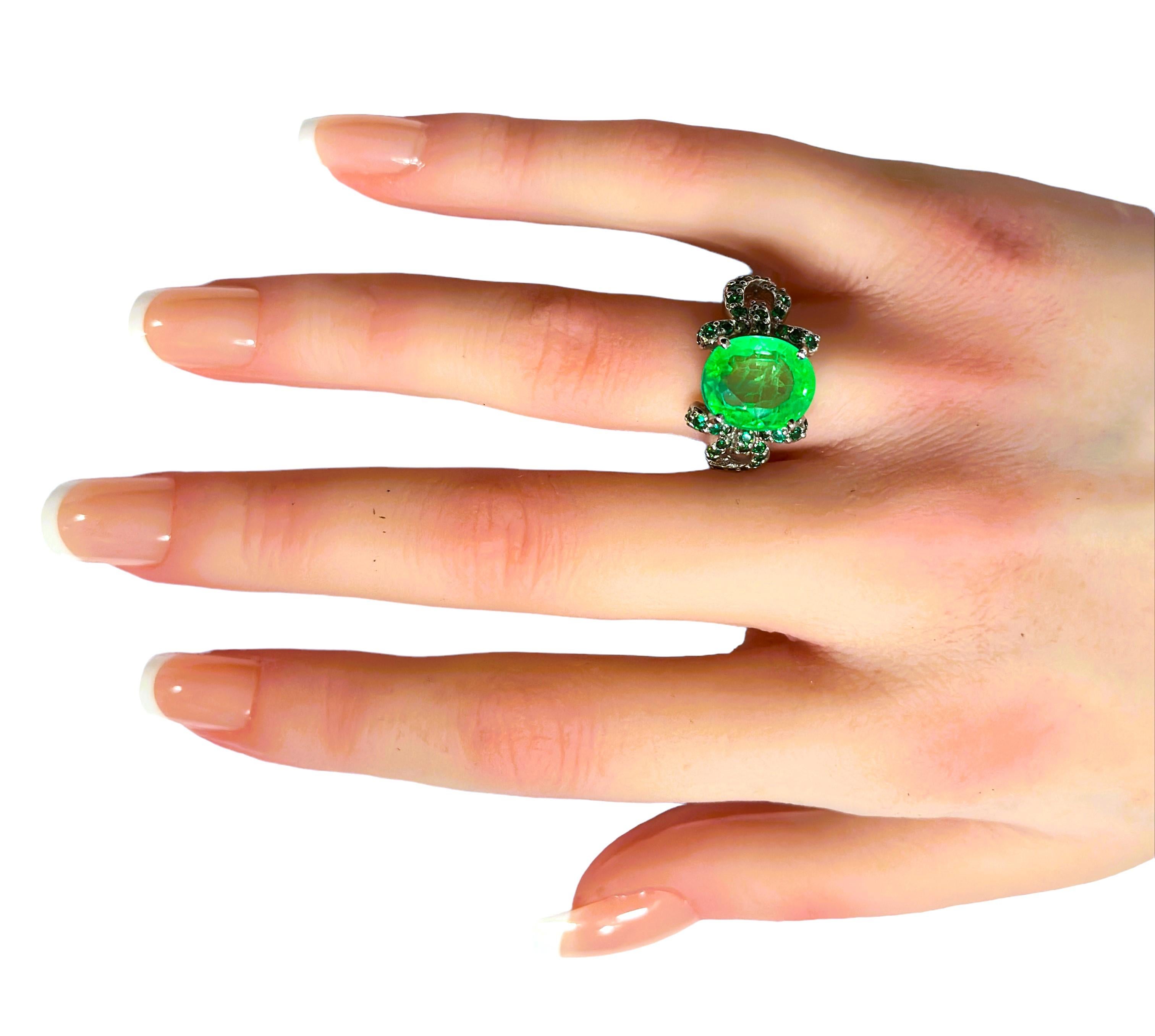 New African 6.60 Ct Emerald Green Garnet Sapphire & Tsavorite Sterling Ring  1