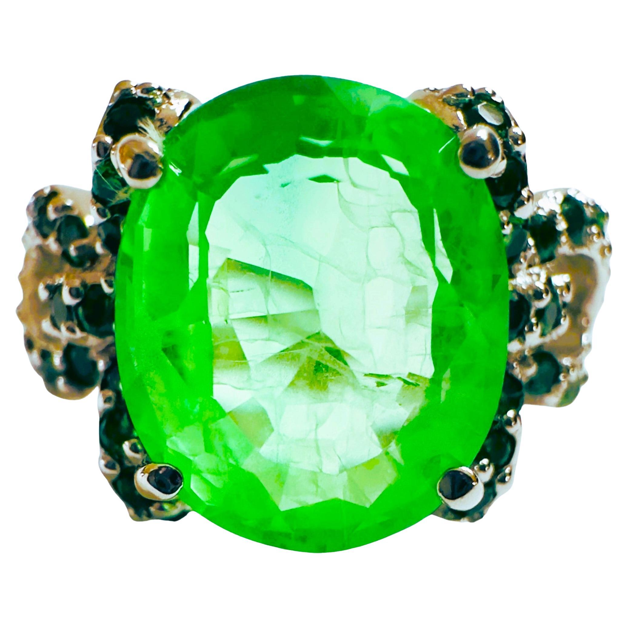 New African 6.60 Ct Emerald Green Garnet Sapphire & Tsavorite Sterling Ring 