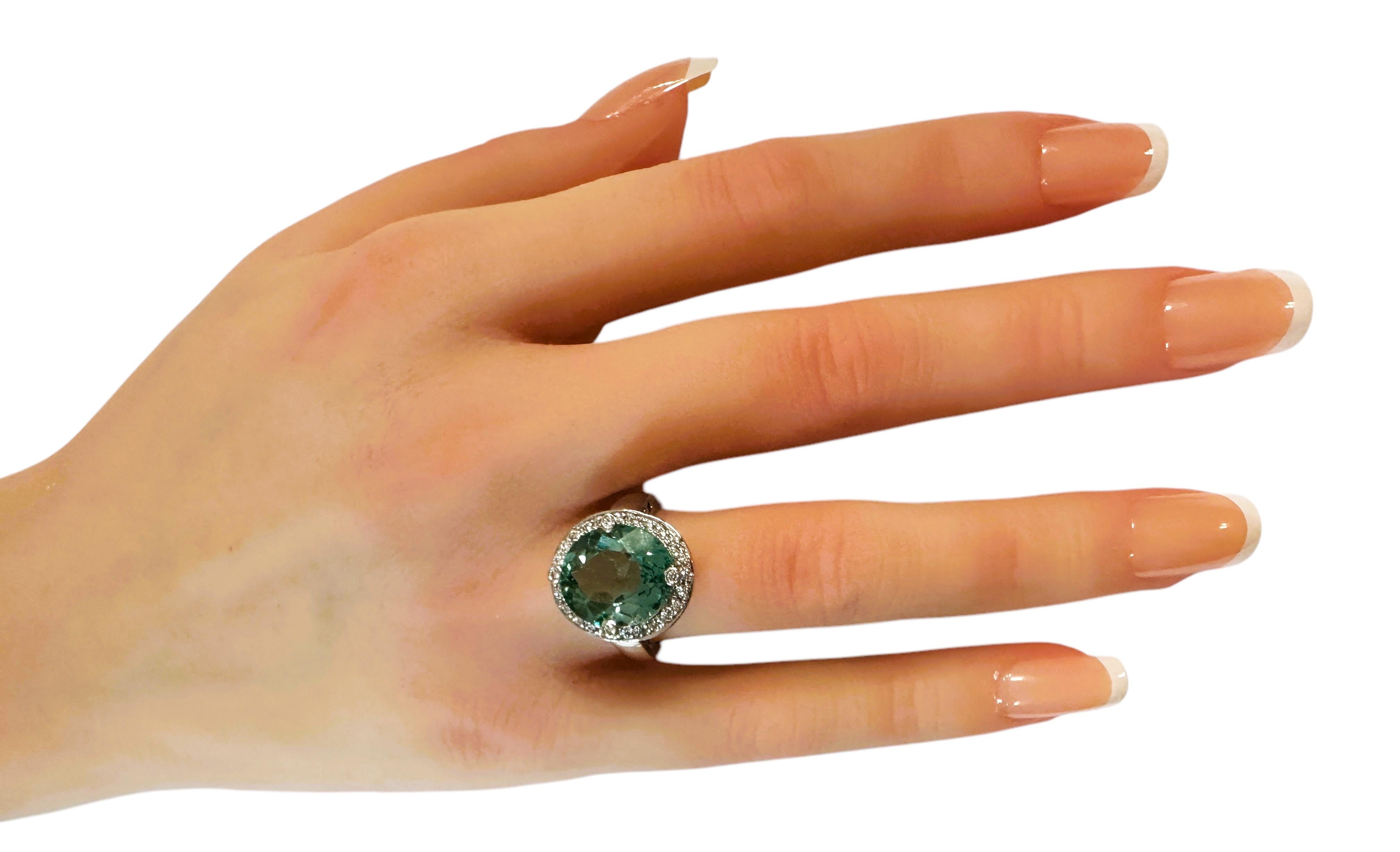 Nueva Africana 6,7 Quilates Aguamarina y Zafiro talla Diamante Anillo de Plata de Ley Talla 6,25 Corte oval