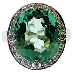 New African 6.7 Ct Aquamarine & Diamond Cut Sapphire Sterling Ring Size 6.25