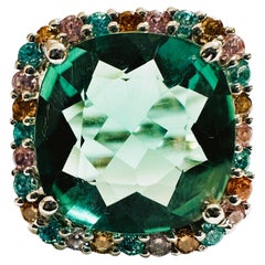 Neuer afrikanischer 6,70 Karat Blauer Grüner Turmalin & Saphir Sterling Ring Größe 6,75