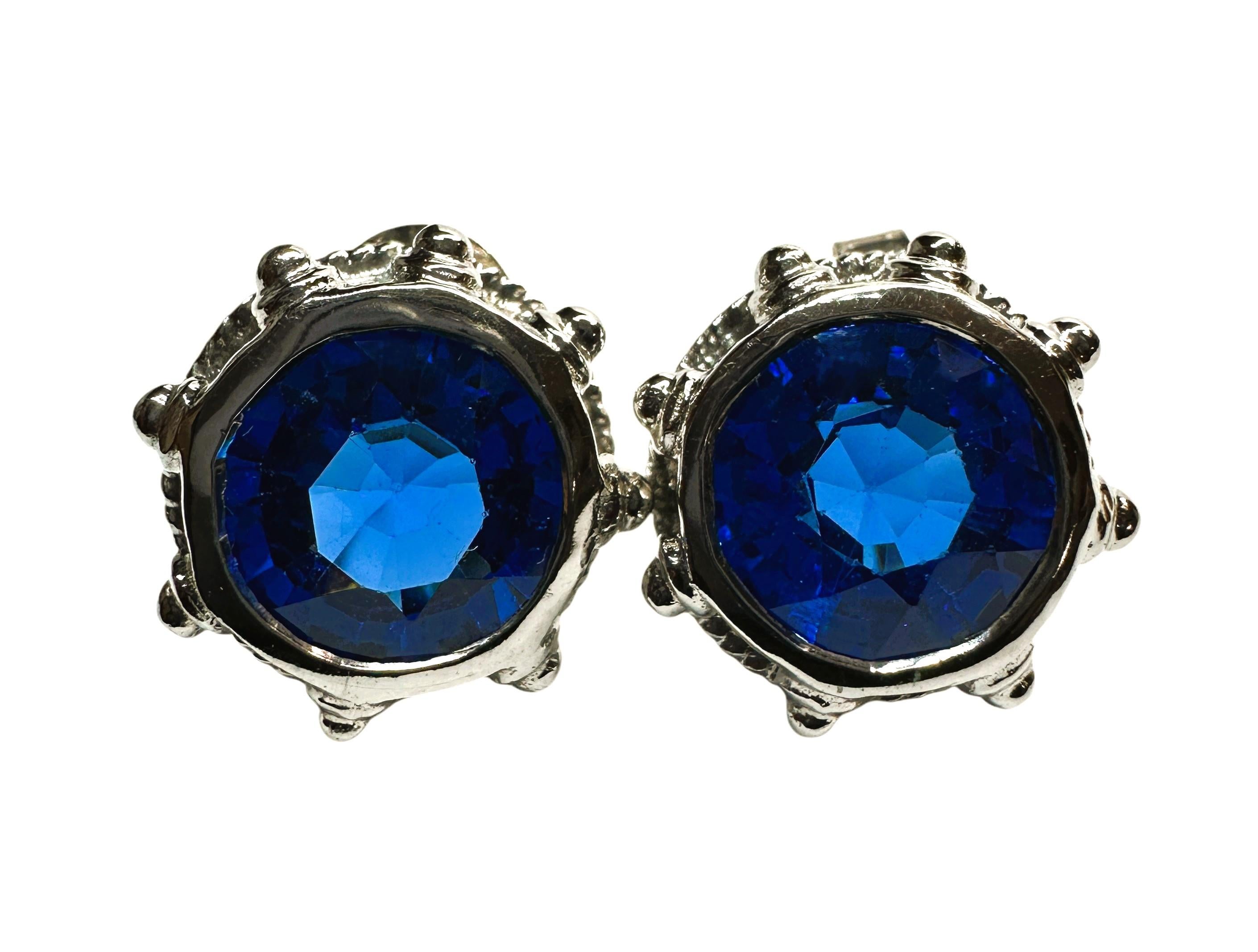 Round Cut New African 6.70 Ct Neon Blue Topaz Post Sterling Earrings For Sale