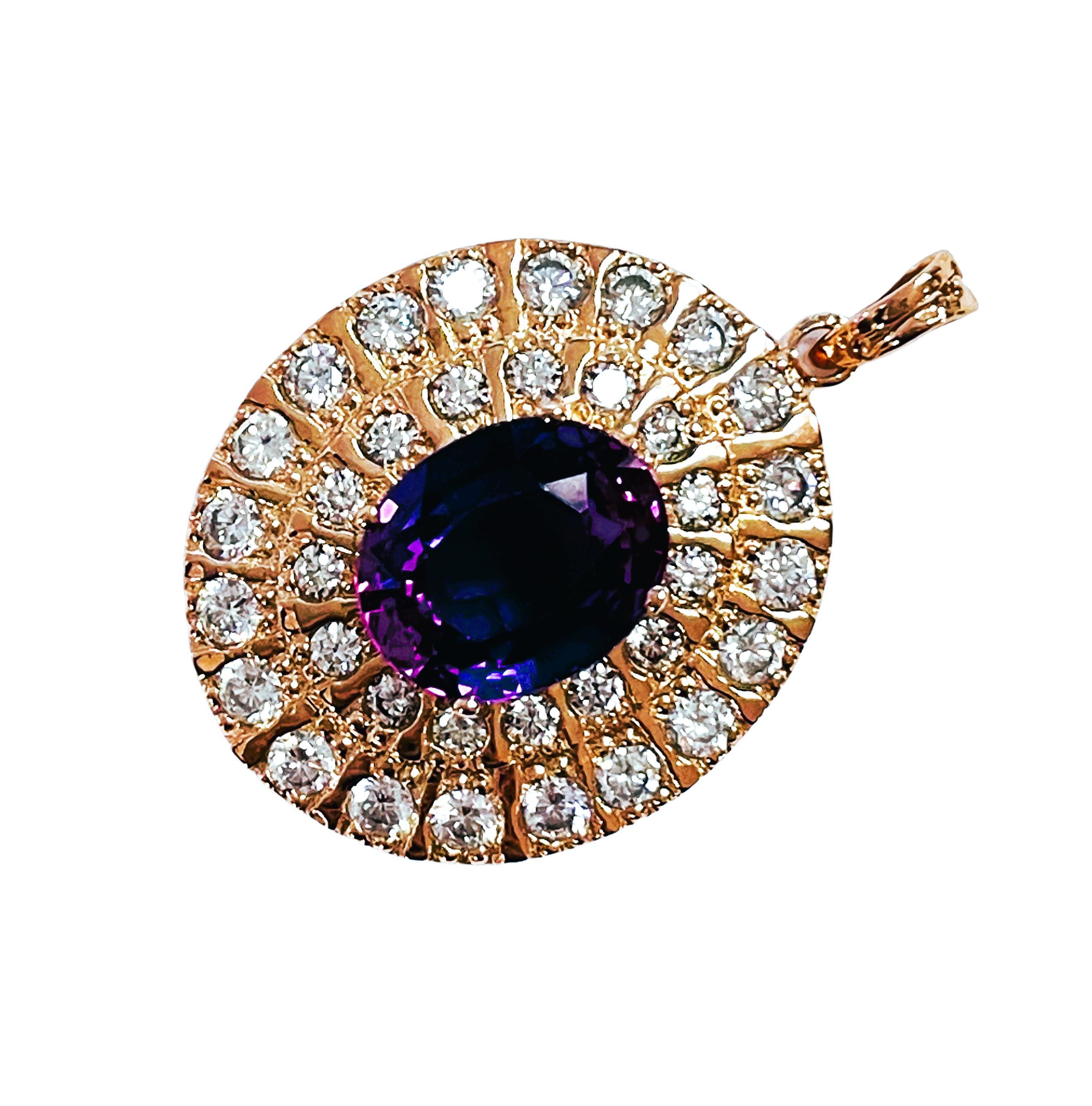 Pear Cut New African 6.7 Carat Blue Purple Sapphire RGold Plated Sterling Pendant