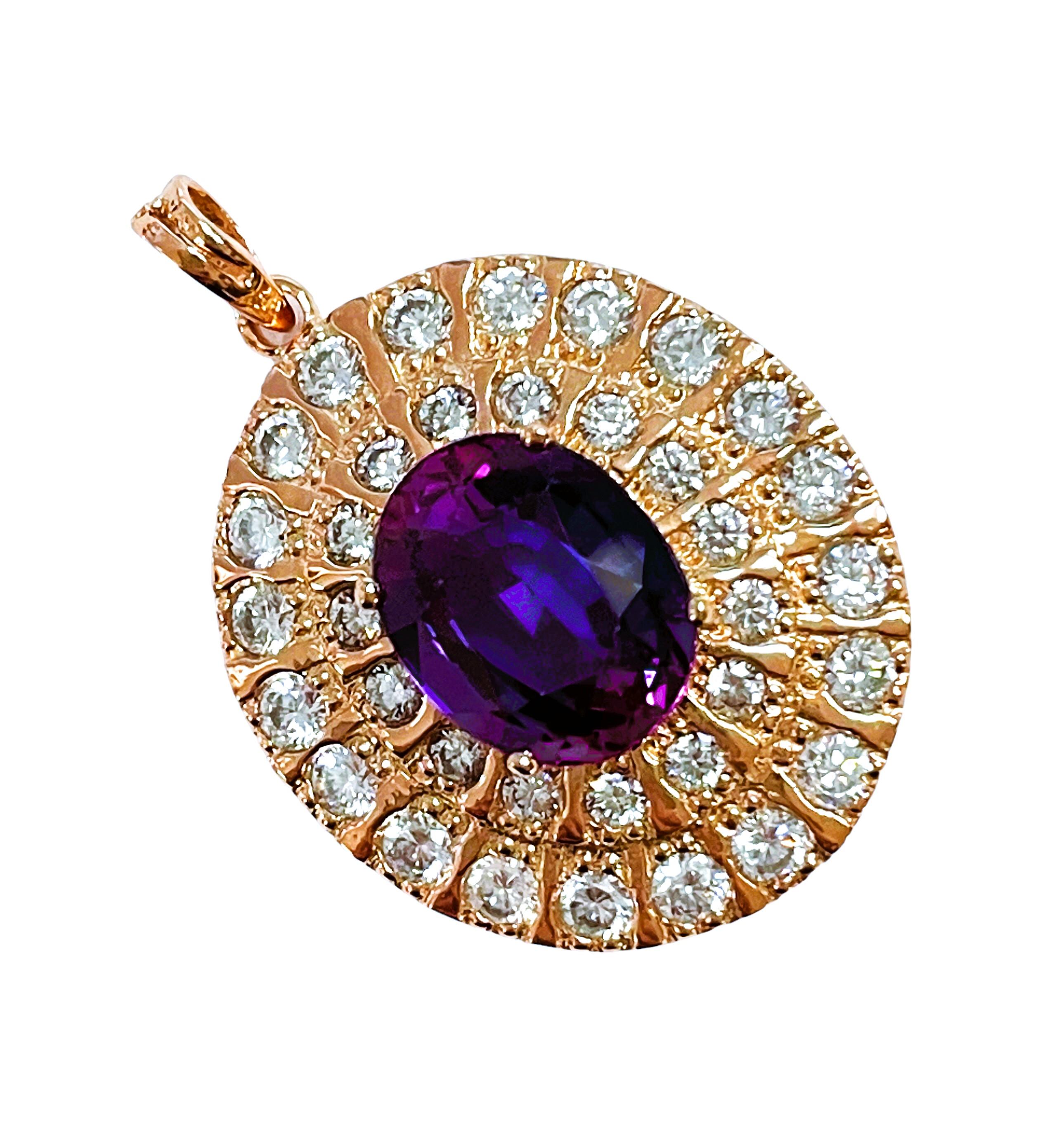 New African 6.7 Carat Blue Purple Sapphire RGold Plated Sterling Pendant In New Condition In Eagan, MN