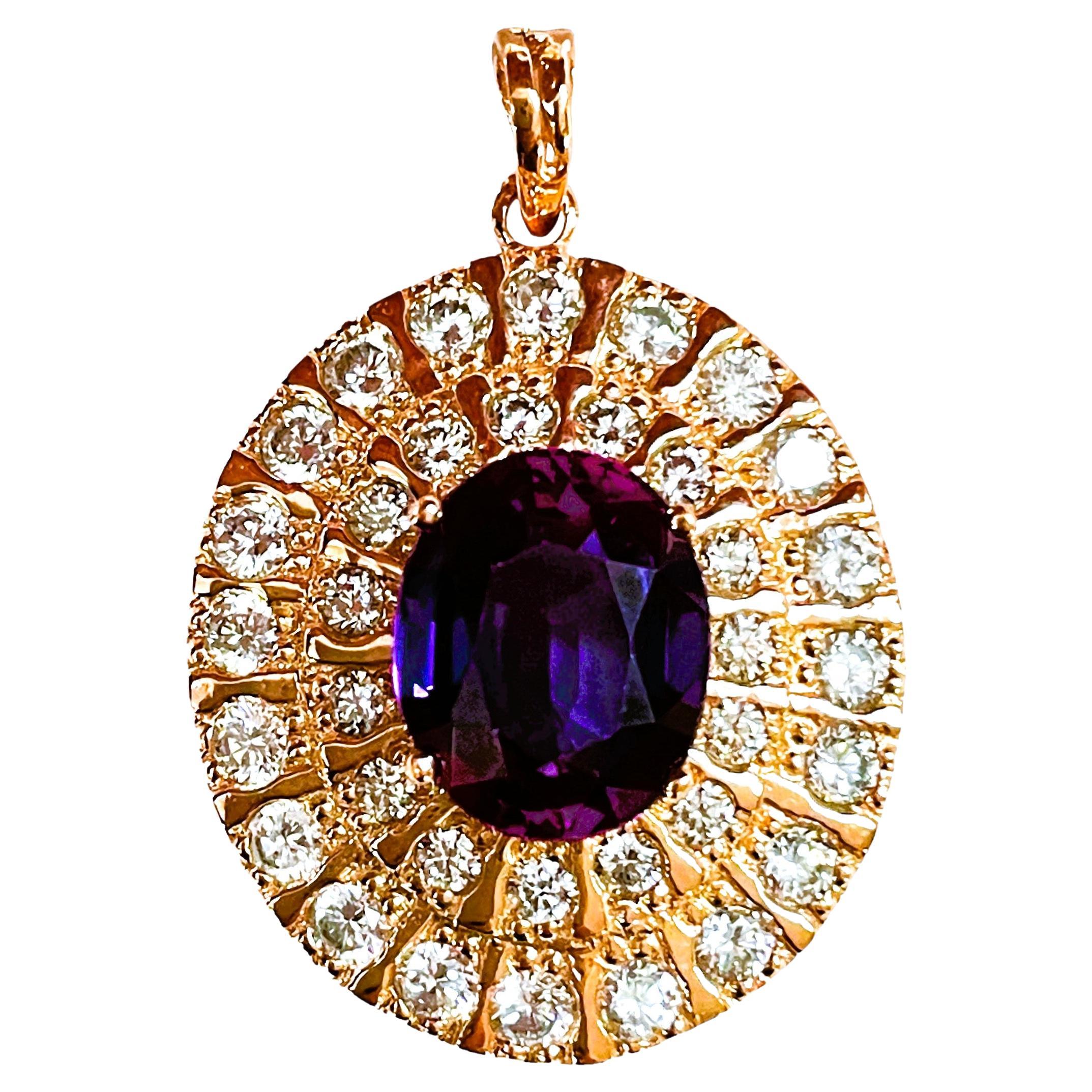 New African 6.7 Carat Blue Purple Sapphire RGold Plated Sterling Pendant