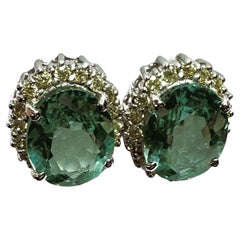 New African 6.90 Ct Bluish Green Tourmaline 
Yellow Sapphire Sterling Earrings