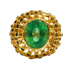 New African 7 Ct Emerald Green Garnet Sapphire & Tsavorite Sterling Ring