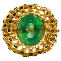 New African 7 Ct Emerald Green Garnet Sapphire & Tsavorite Sterling Ring 