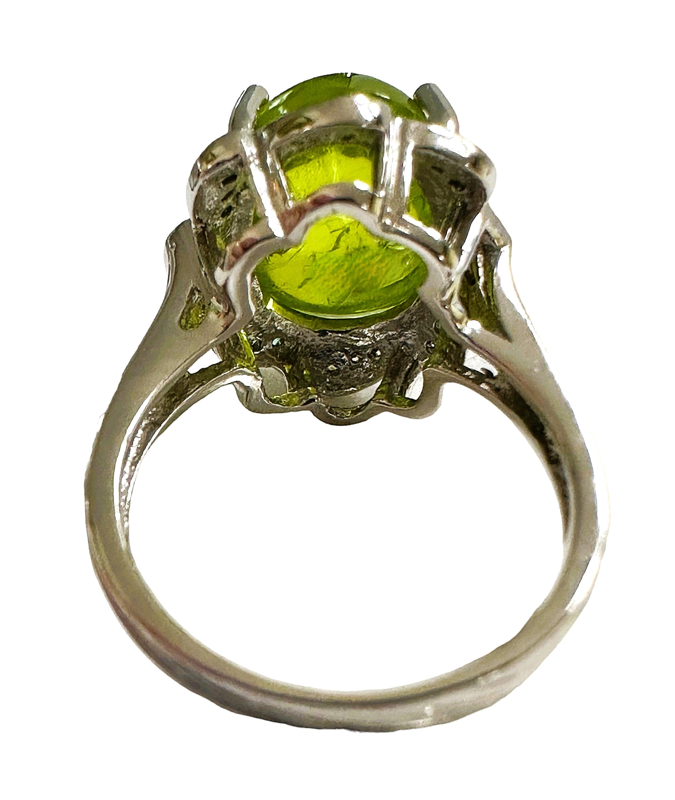 Art Déco Nuovo anello in argento con peridoto verde da 7,0 carati e zaffiro tagliato a diamante, misura 6,25