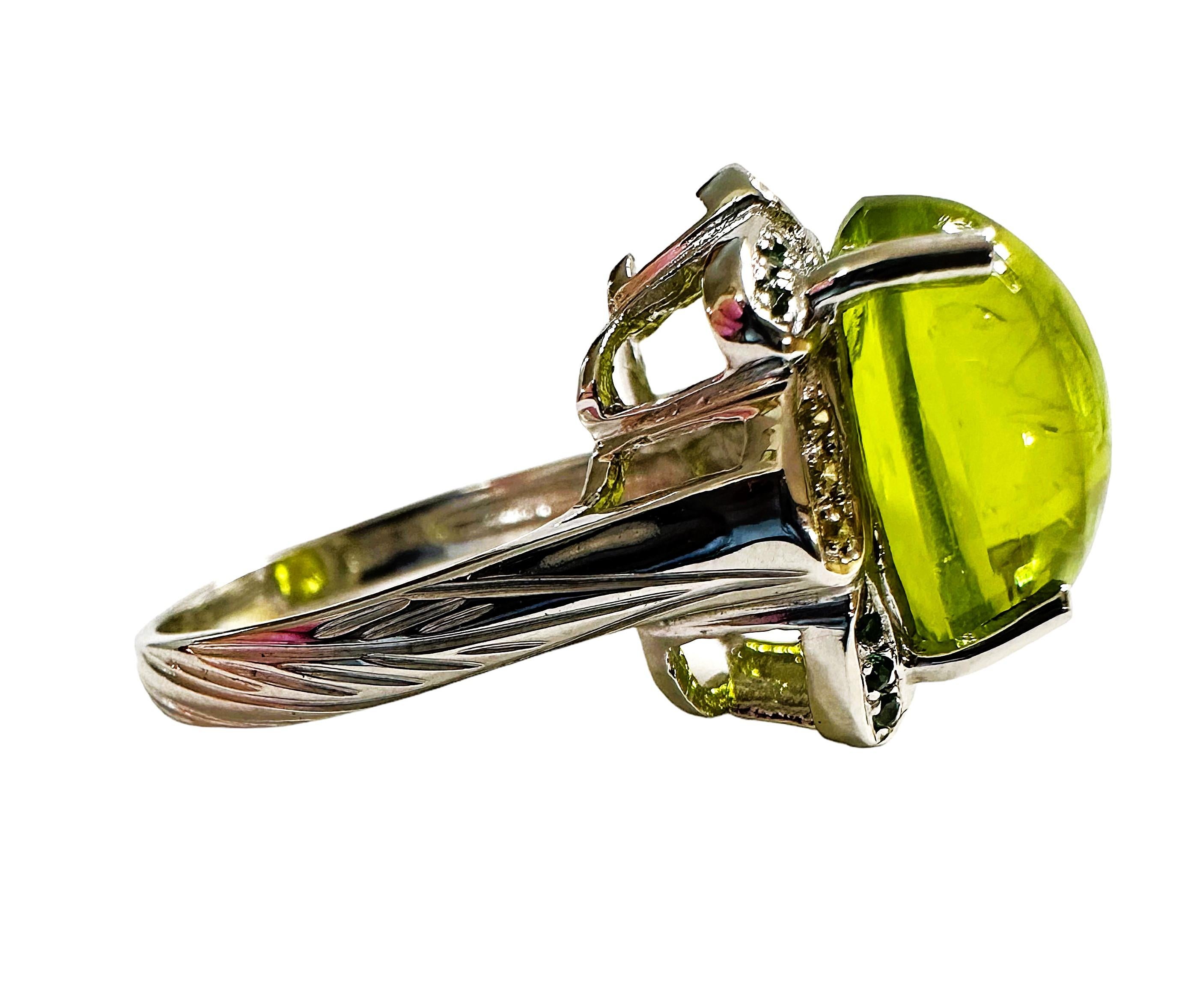 Taglio ovale Nuovo anello in argento con peridoto verde da 7,0 carati e zaffiro tagliato a diamante, misura 6,25