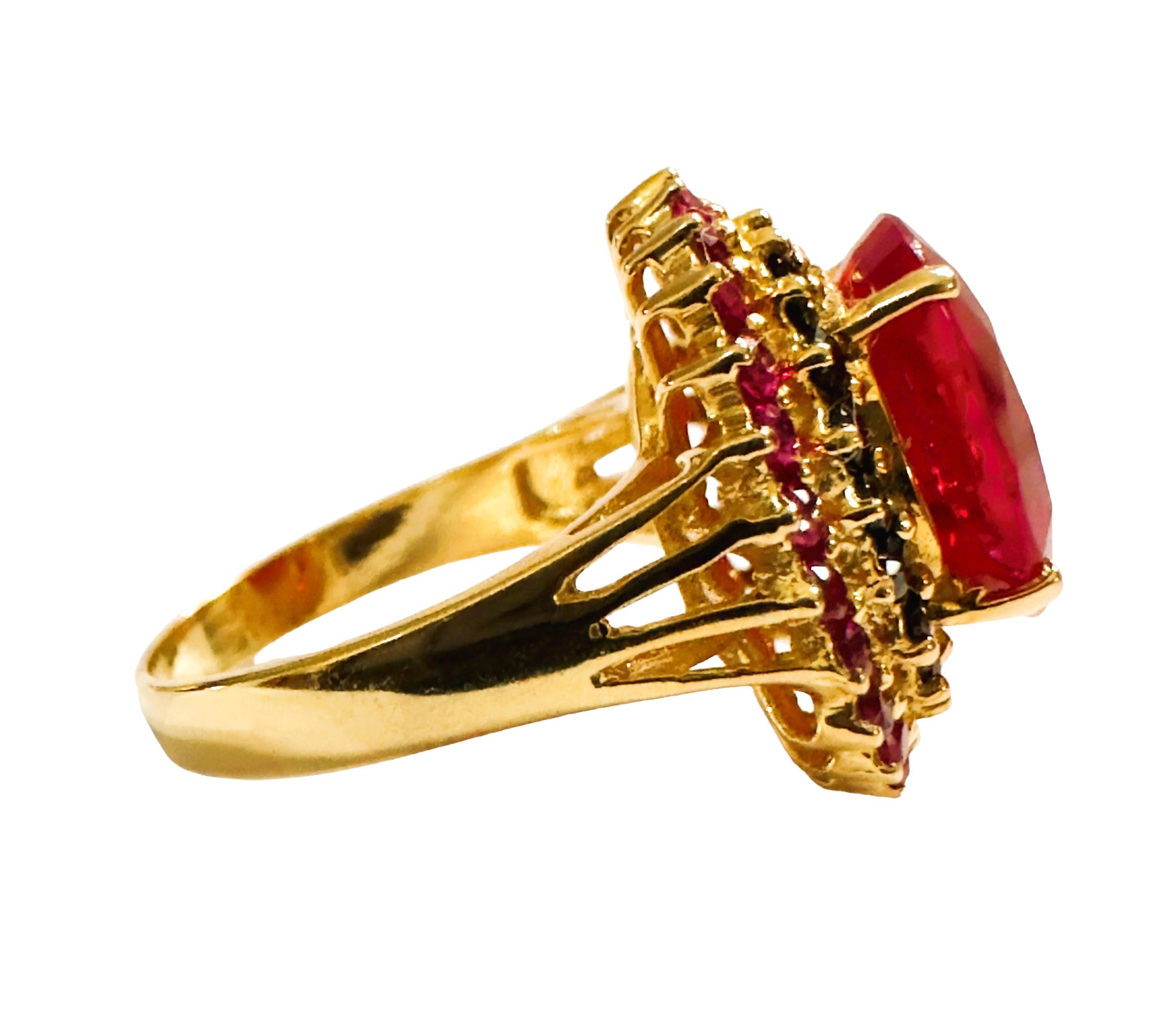 New African 7.0 Ct Pinkish Red Sapphire & Spinel YGold Plated Sterling Ring  In New Condition In Eagan, MN