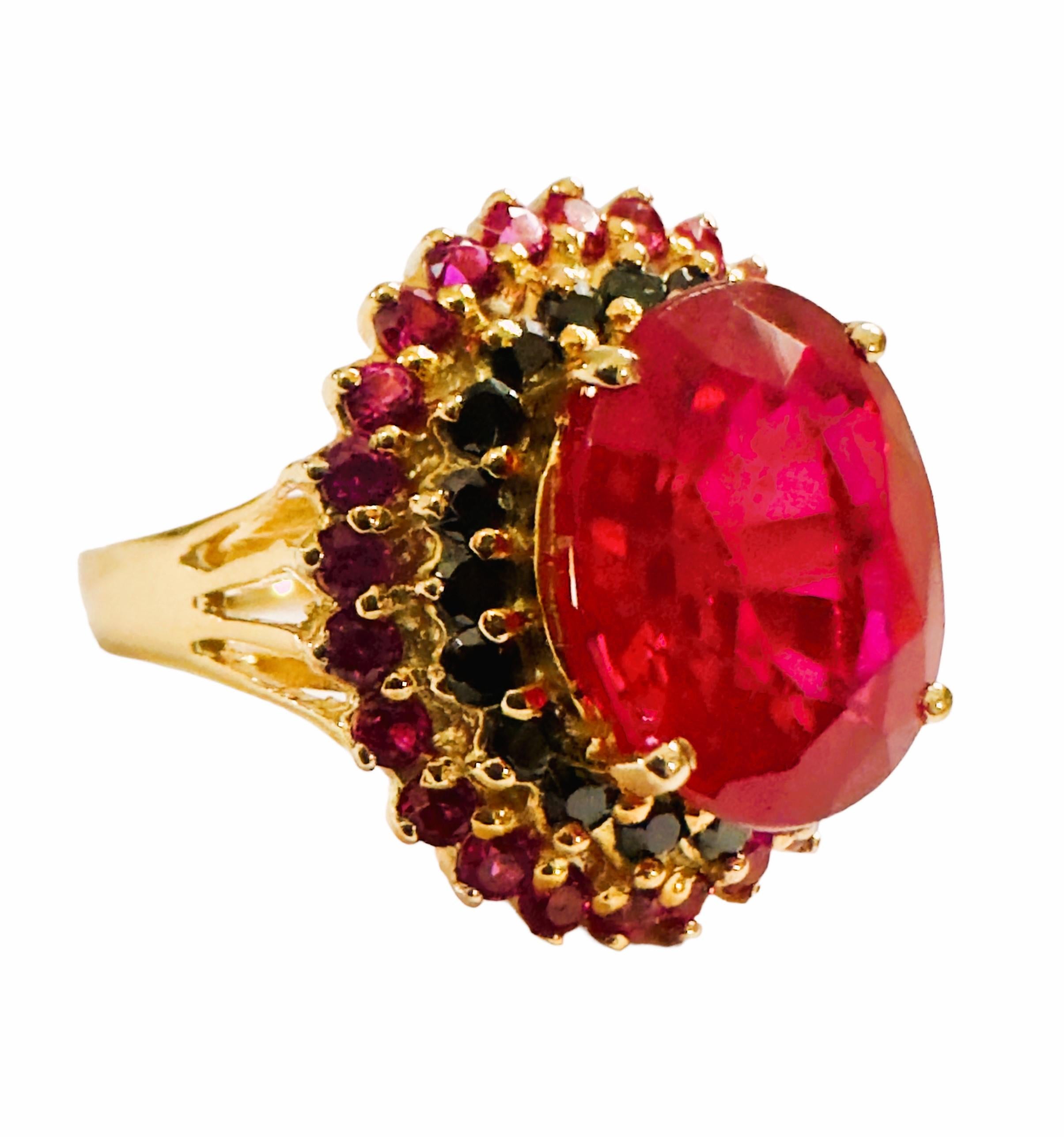 Women's New African 7.0 Ct Pinkish Red Sapphire & Spinel YGold Plated Sterling Ring 