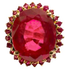 New African 7.0 Ct Pinkish Red Sapphire & Spinel YGold Plated Sterling Ring 