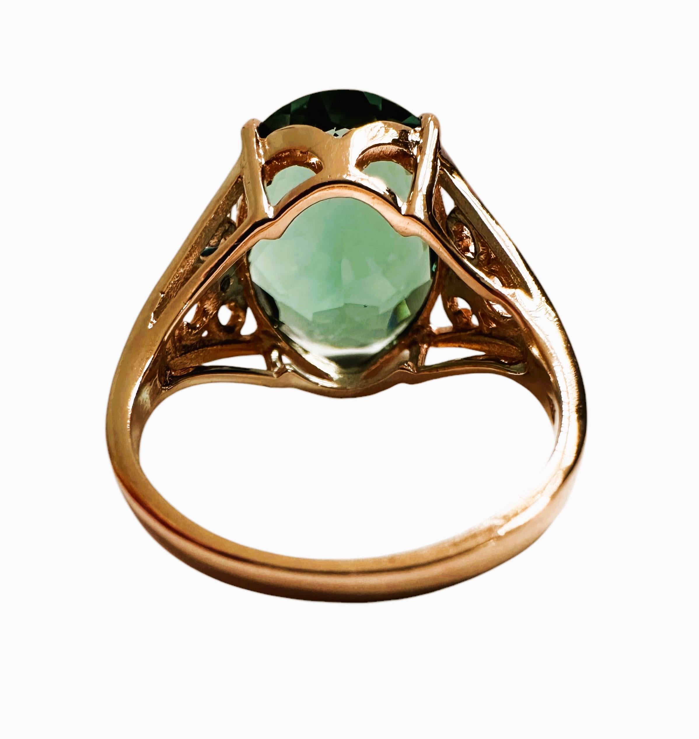 Neuer afrikanischer 7,1 Karat blauer, grüner Turmalin & Saphir, vergoldeter Sterling-Ring (Ovalschliff)