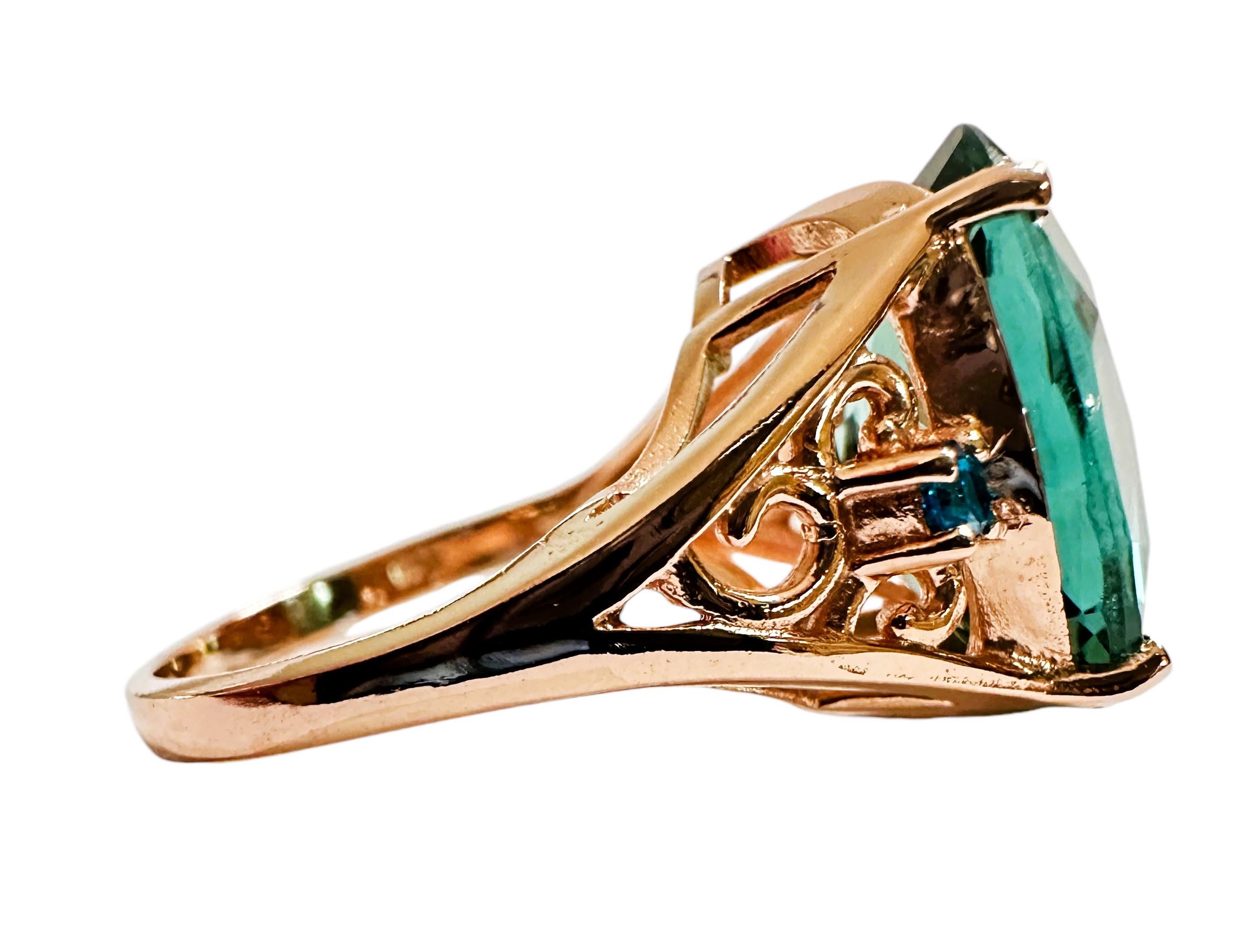 Neuer afrikanischer 7,1 Karat blauer, grüner Turmalin & Saphir, vergoldeter Sterling-Ring im Zustand „Neu“ in Eagan, MN