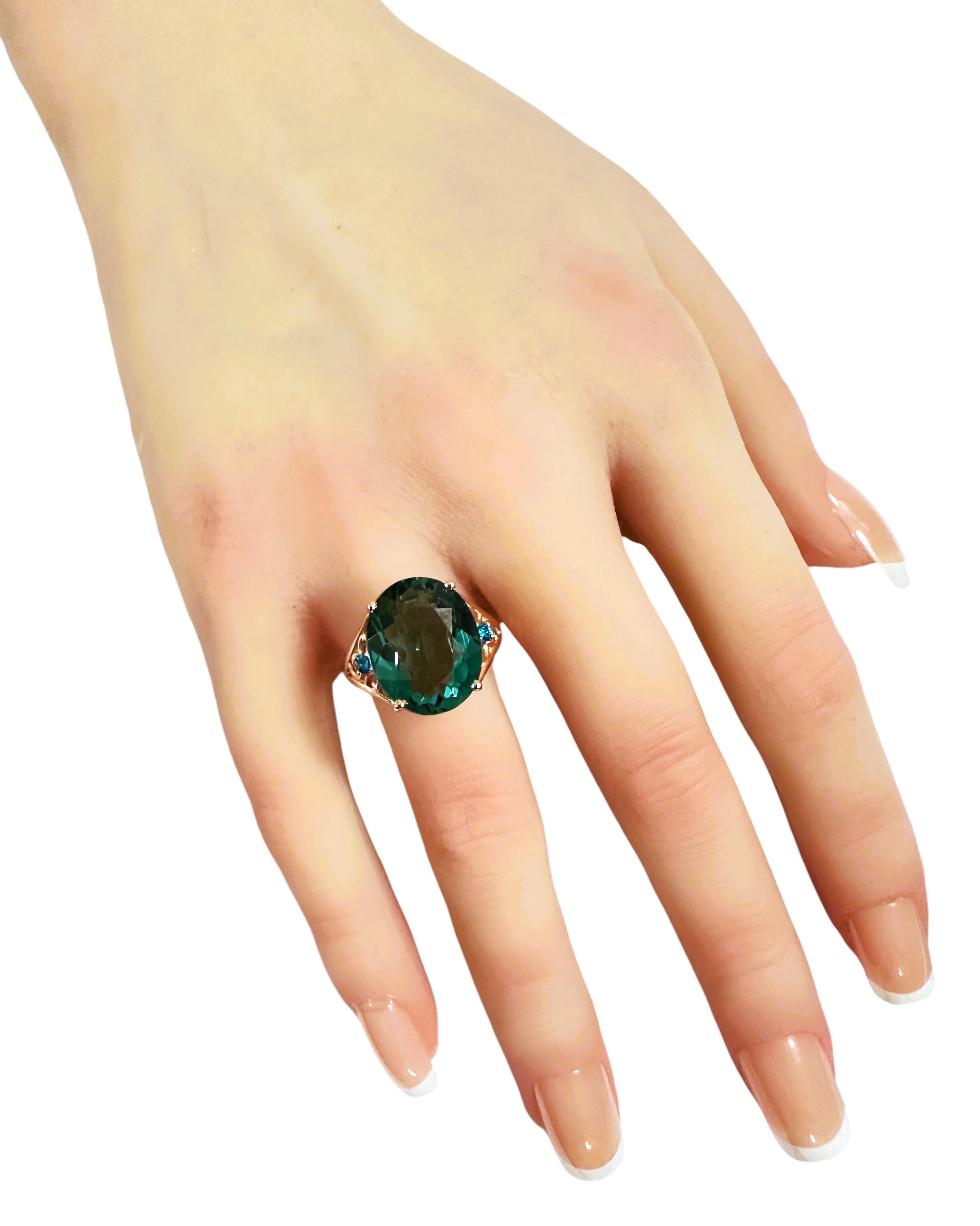 Neuer afrikanischer 7,1 Karat blauer, grüner Turmalin & Saphir, vergoldeter Sterling-Ring Damen
