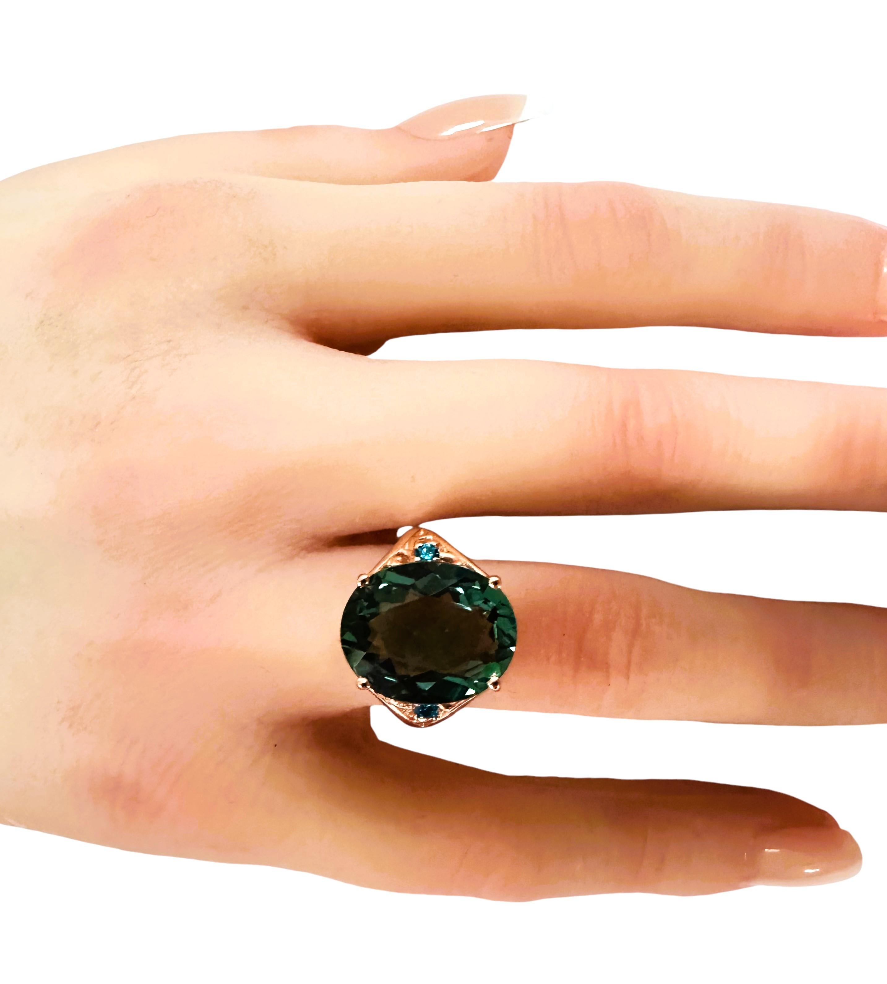 Neuer afrikanischer 7,1 Karat blauer, grüner Turmalin & Saphir, vergoldeter Sterling-Ring 1