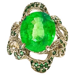 New African 7.10 Ct Oval Cut Green Garnet 
Tsavorite Sterling Ring