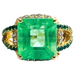 New African 7.10Ct Emerald Green Garnet Sapphire 
Tsavorite YGold Sterling Ring