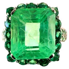 New African 7.20 Ct Emerald Green Garnet Sapphire & Tsavorite Sterling Ring 