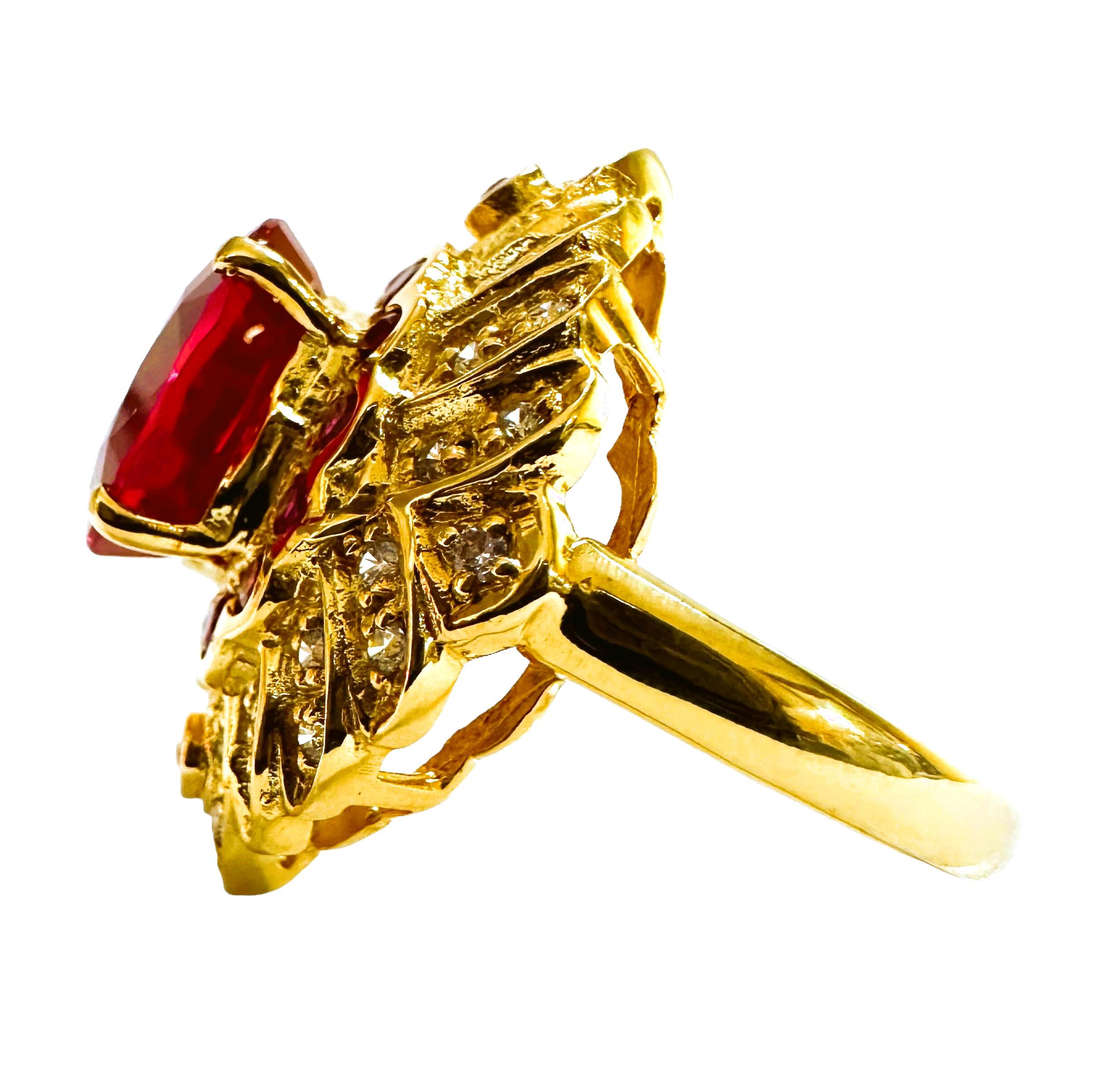 Art déco New African 7.20 ct Raspberry & Pink & White YGold Plated Sapphire Sterling Ring en vente