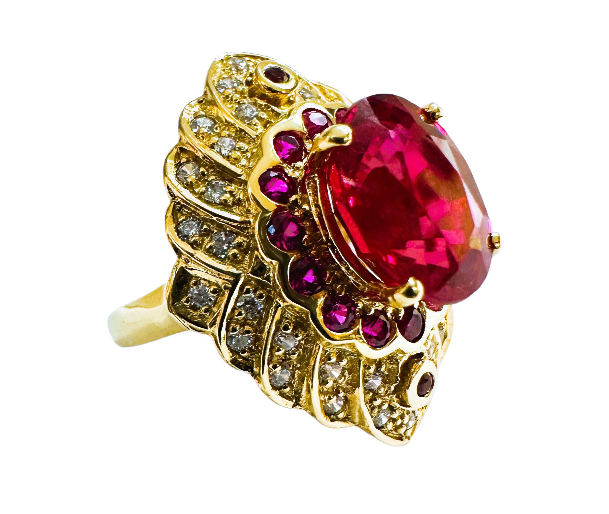Women's New African 7.20 ct Raspberry & Pink & White YGold Plated Sapphire Sterling Ring For Sale