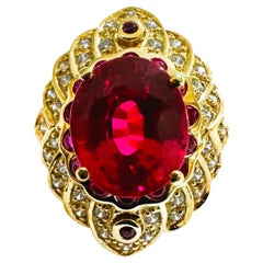 Vintage New African 7.20 ct Raspberry & Pink & White YGold Plated Sapphire Sterling Ring