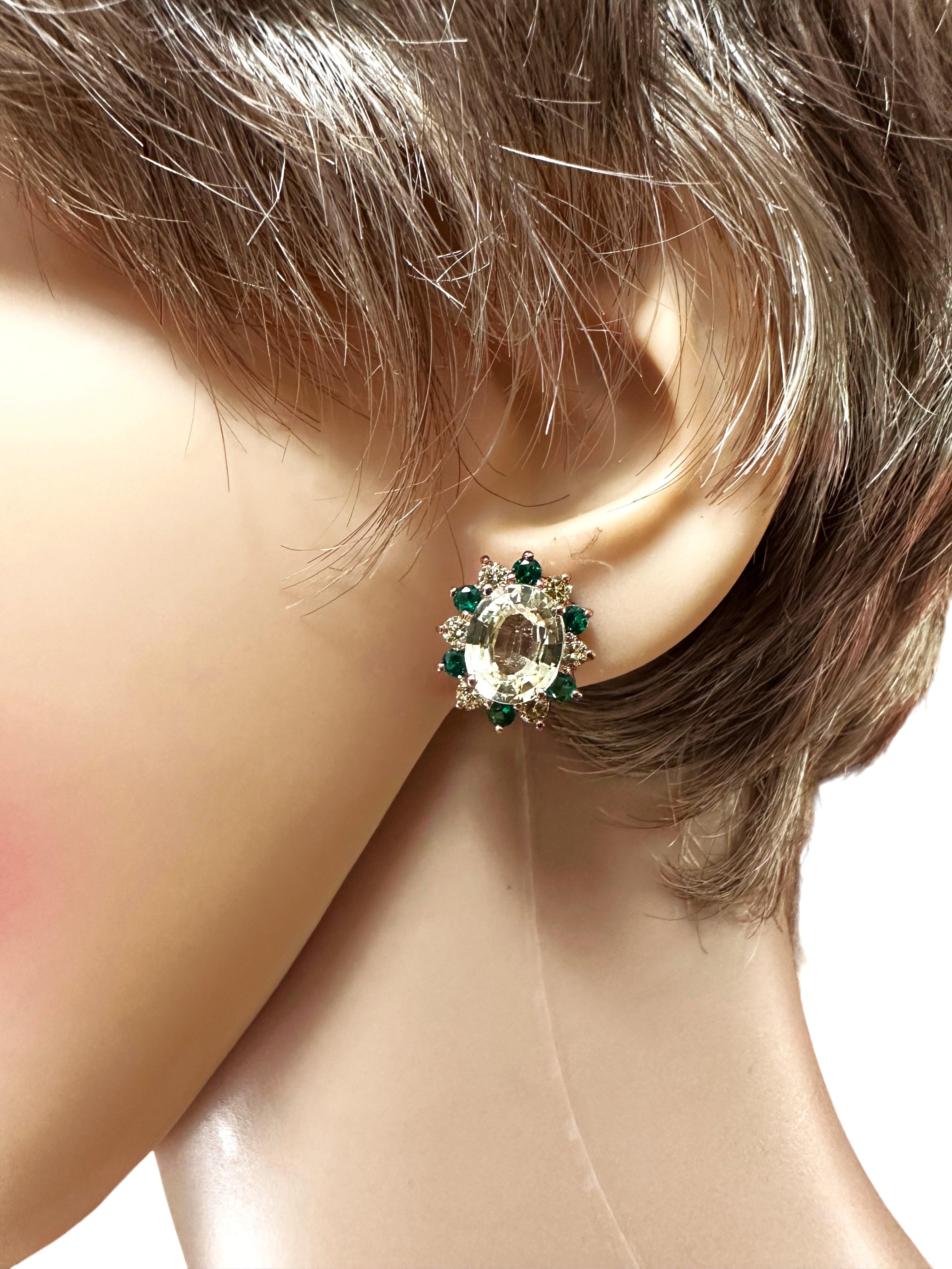 Art Deco New 7.3 Carat Yellow Sapphire & Diamond Cut Tsavorite RGold PL Sterling Earrings