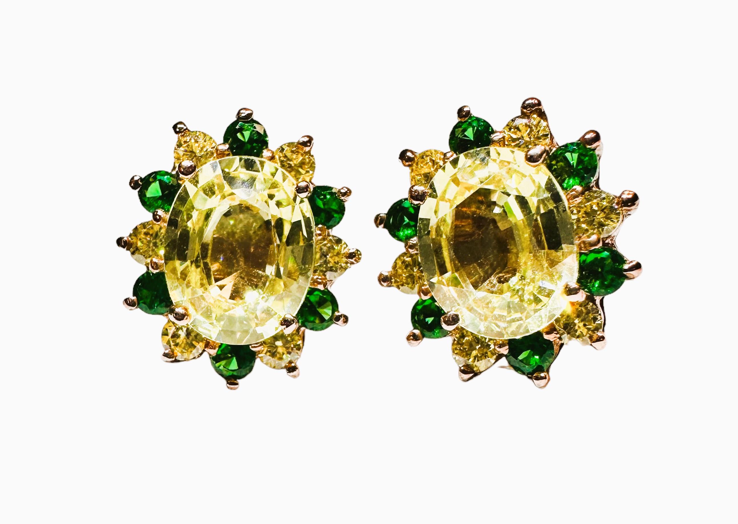 New 7.3 Carat Yellow Sapphire & Diamond Cut Tsavorite RGold PL Sterling Earrings 2