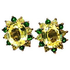 New 7.3 Carat Yellow Sapphire & Diamond Cut Tsavorite RGold PL Sterling Earrings