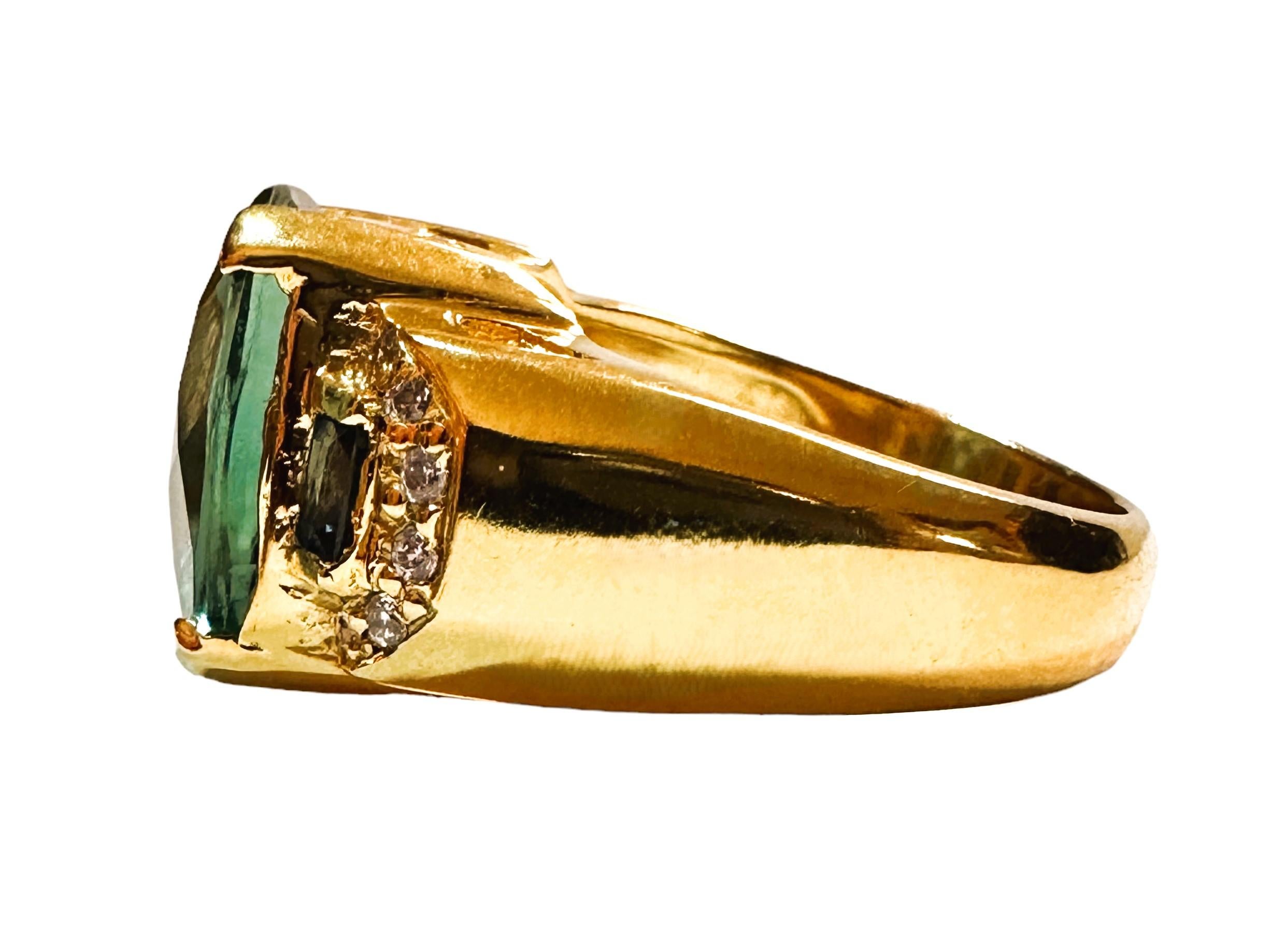 Art Deco New African 7.3 ct Bluish Green Tourmaline Rose Yellow Gold Plated Sterling Ring