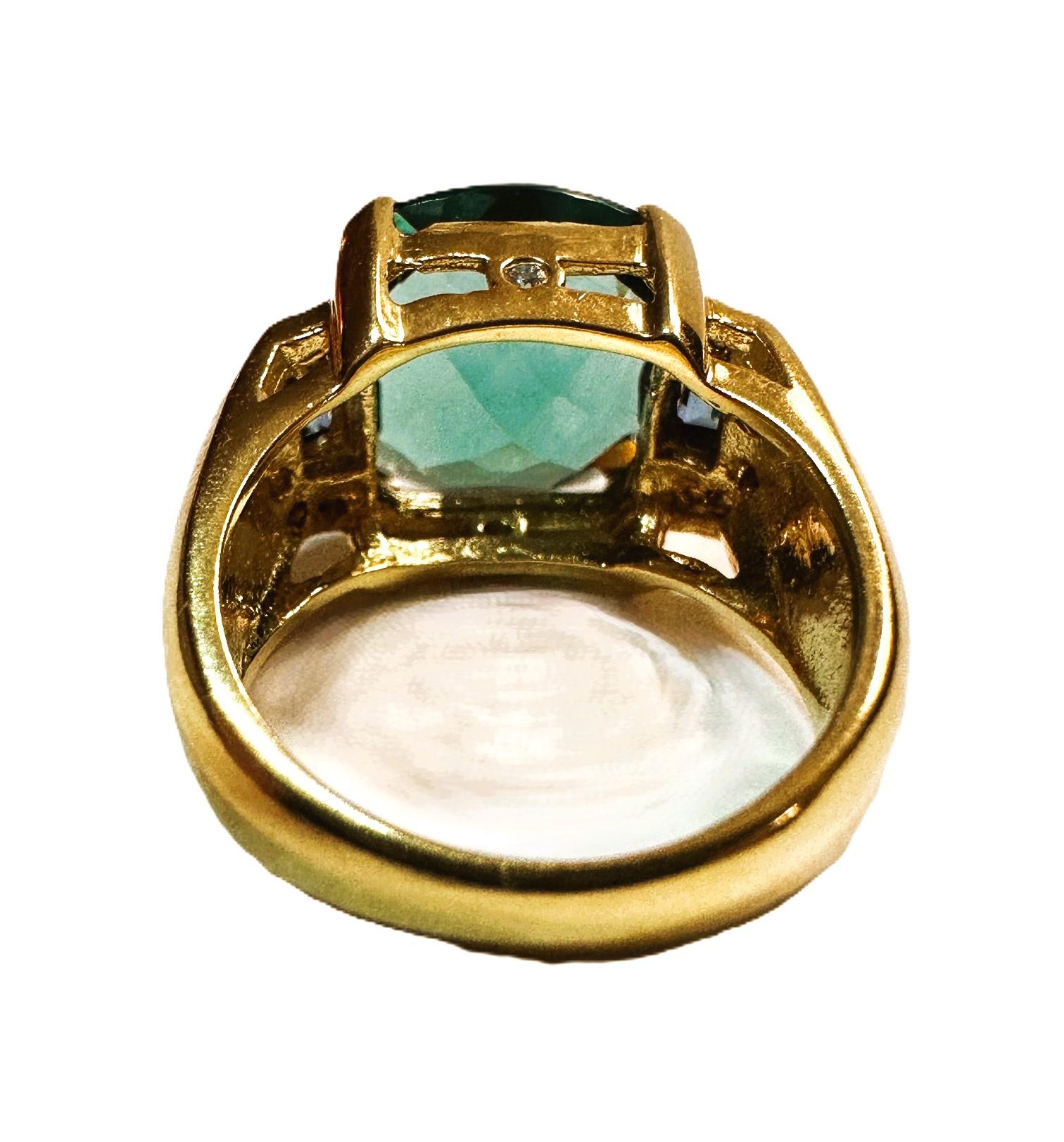 New African 7.3 ct Bluish Green Tourmaline Rose Yellow Gold Plated Sterling Ring 1