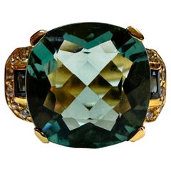 New African 7.3 ct Bluish Green Tourmaline Rose Yellow Gold Plated Sterling Ring