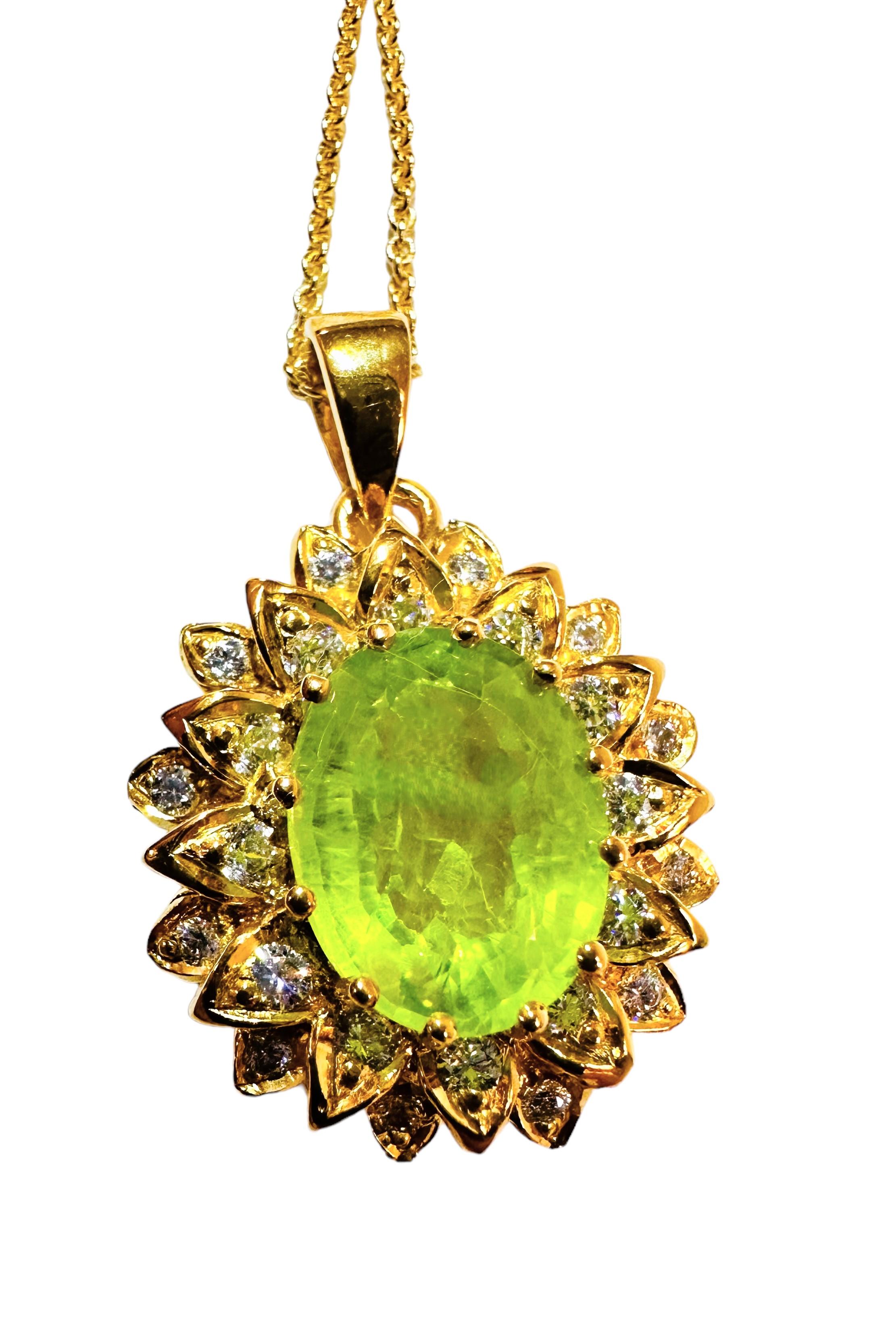 New African 7.30 ct Peridot & Sapphire YGold Plate Sterling Pendant Necklace 4
