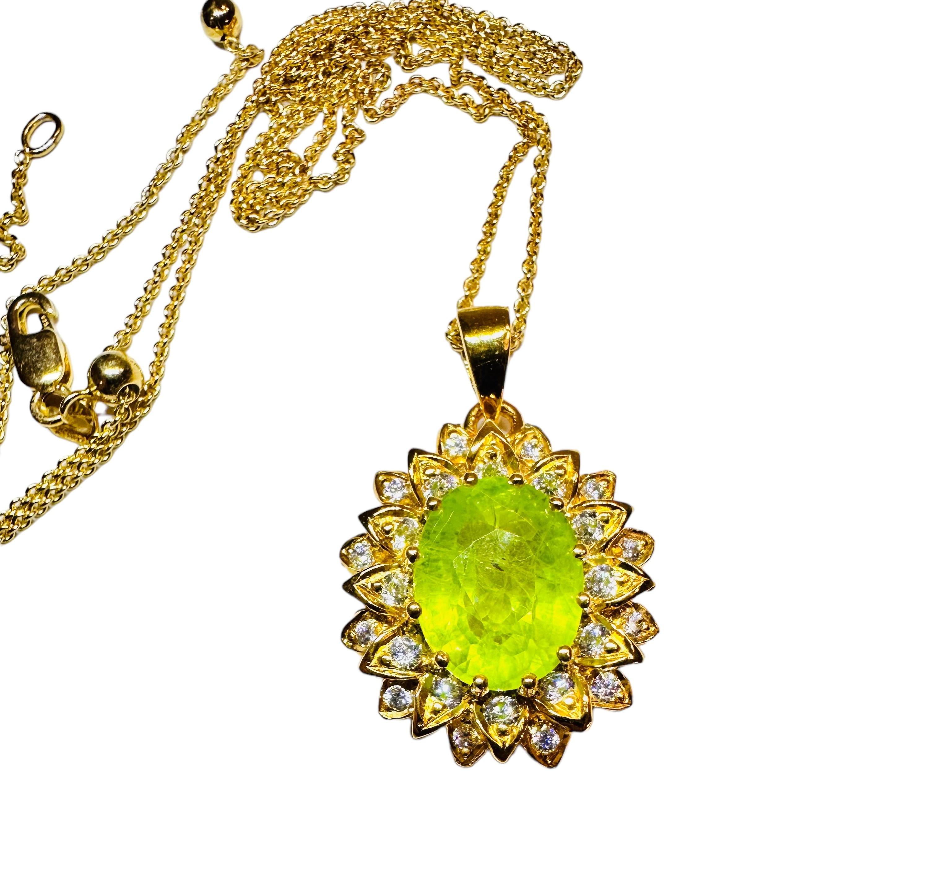 New African 7.30 ct Peridot & Sapphire YGold Plate Sterling Pendant Necklace 5