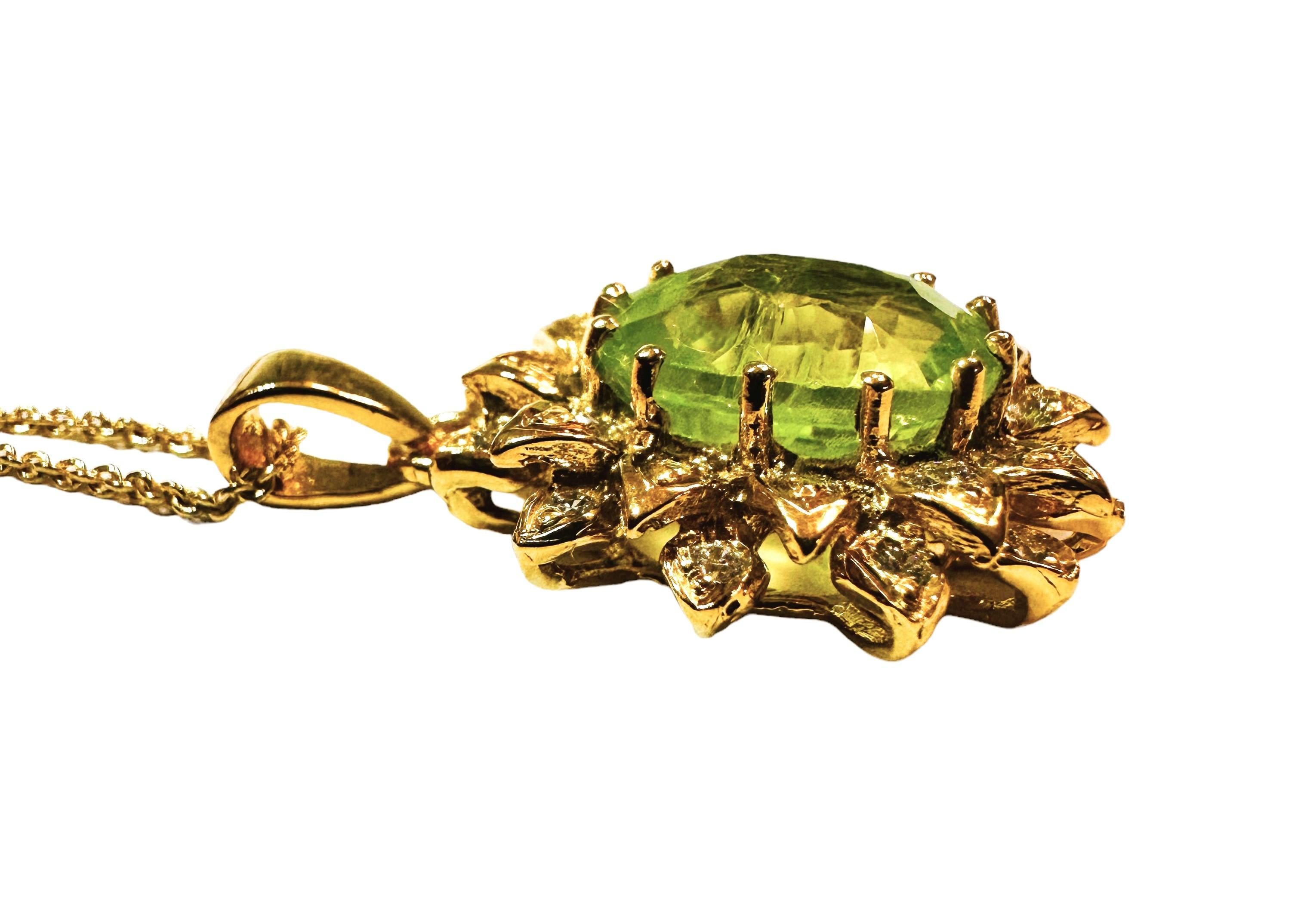 New African 7.30 ct Peridot & Sapphire YGold Plate Sterling Pendant Necklace 1