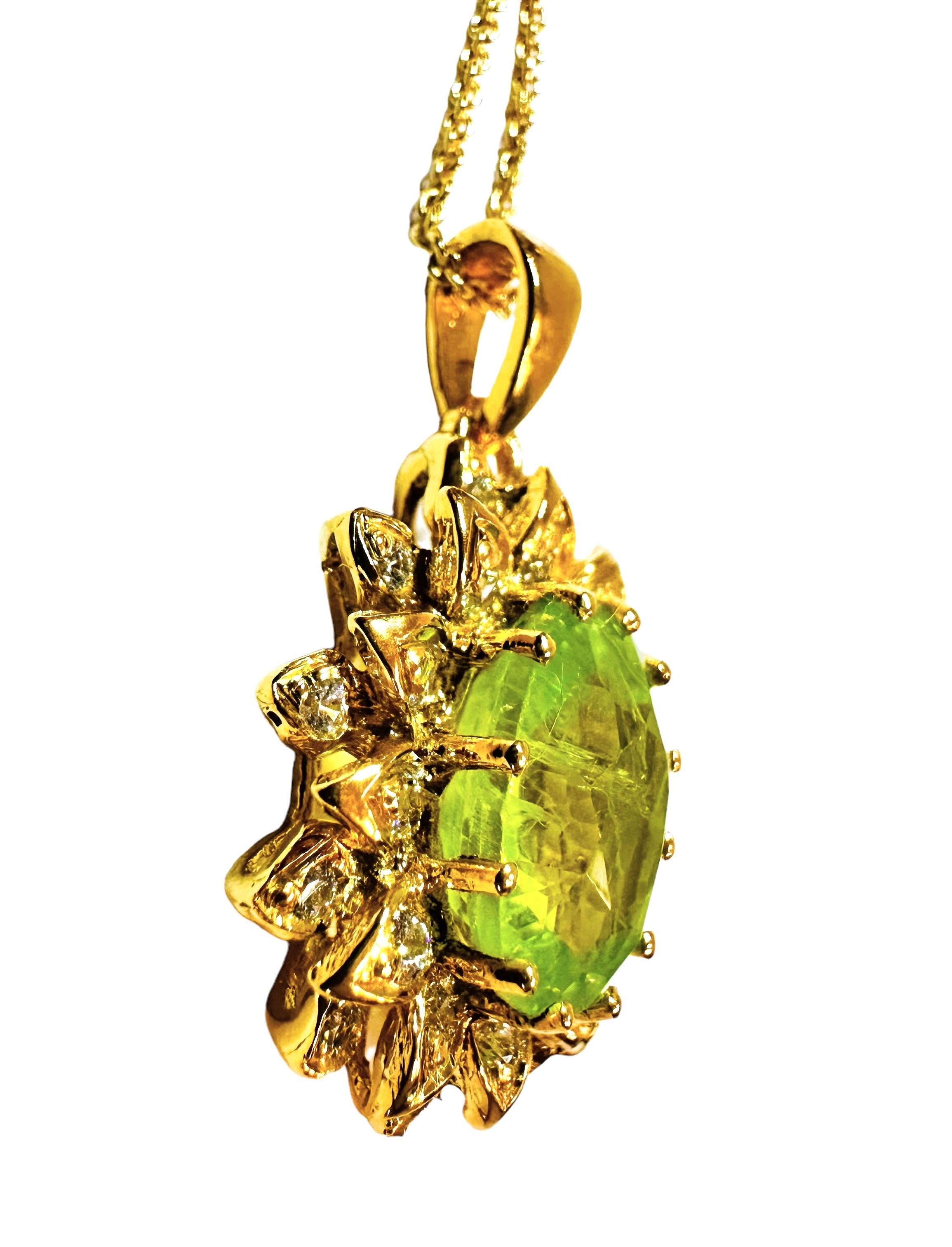 New African 7.30 ct Peridot & Sapphire YGold Plate Sterling Pendant Necklace 2