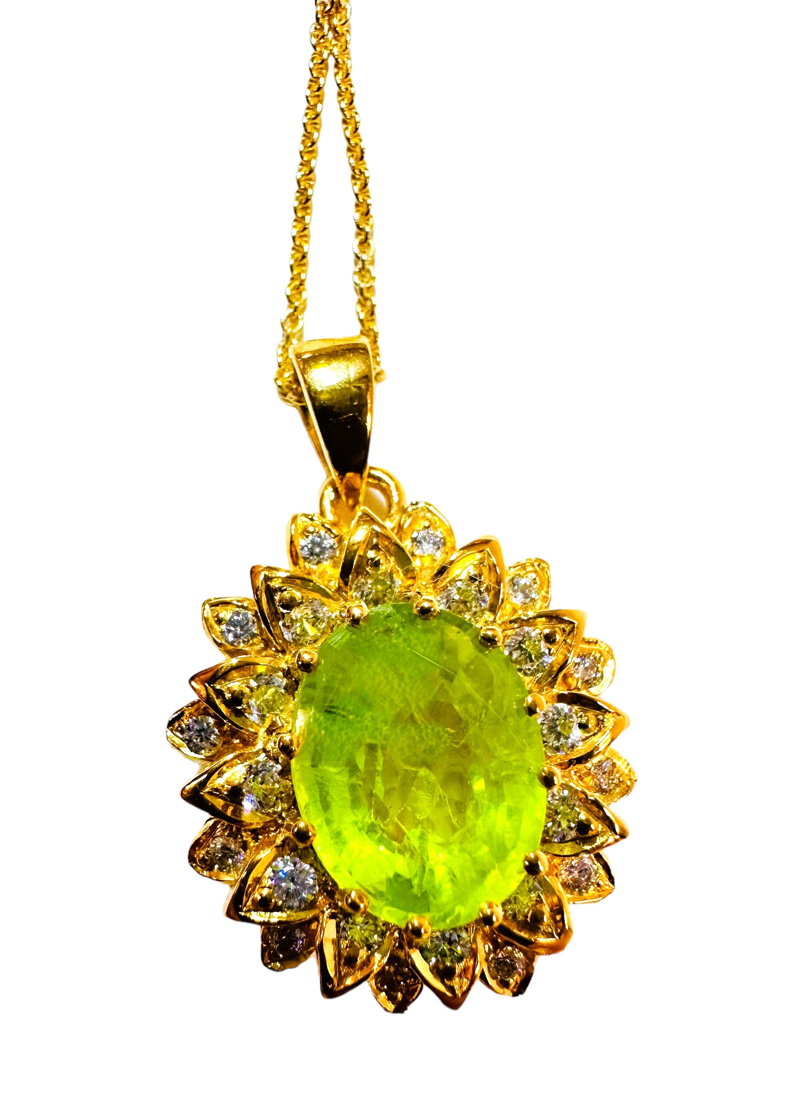 New African 7.30 ct Peridot & Sapphire YGold Plate Sterling Pendant Necklace 3