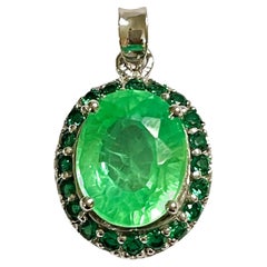 New African 7.4 Ct Emerald Garnet Sapphire & Tsavorite Sterling Pendant