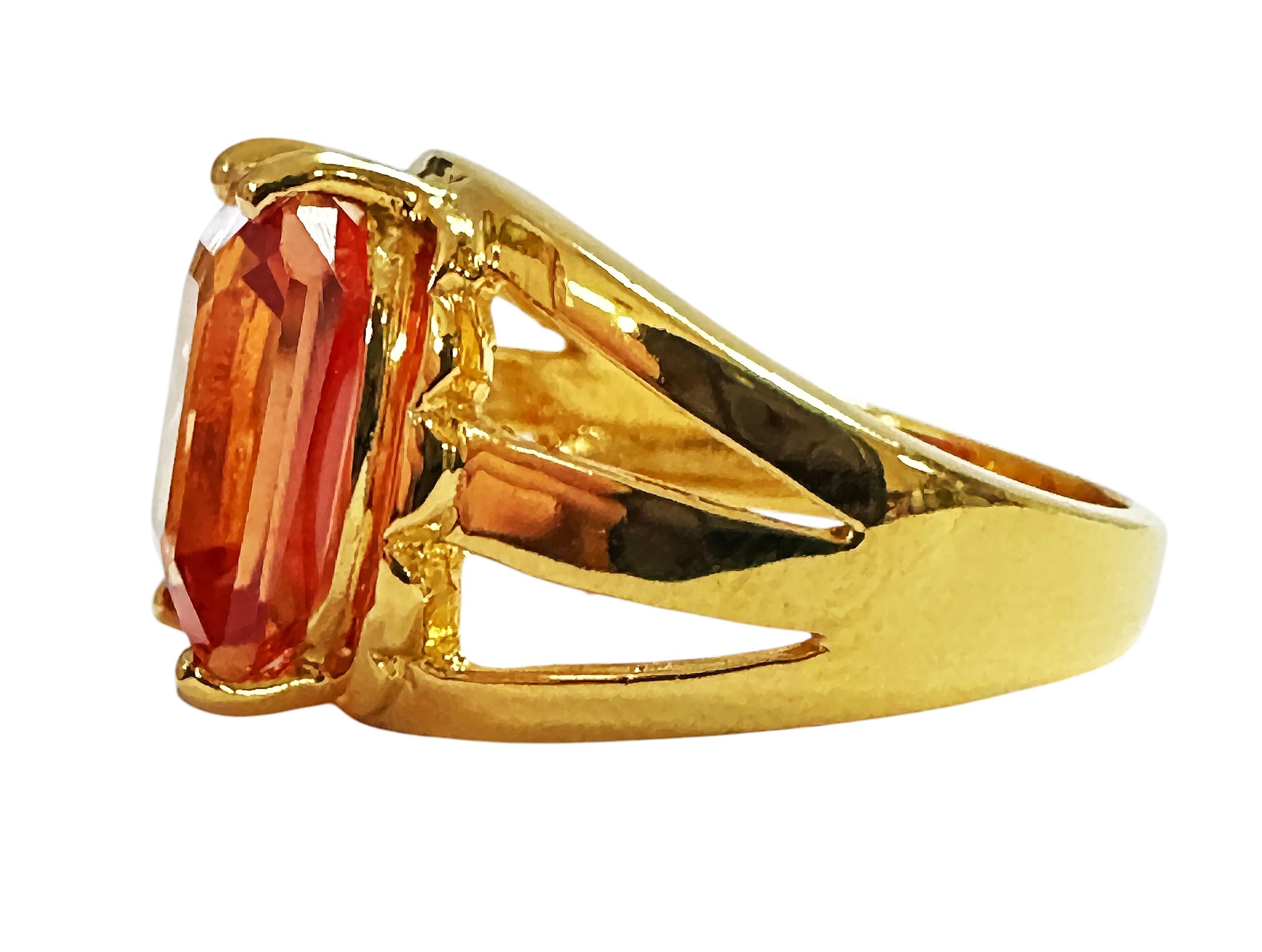 Art Déco New African 7,4 Carat Mandarin Orange Tourmaline Yellow Gold Pl Sterling Ring in vendita