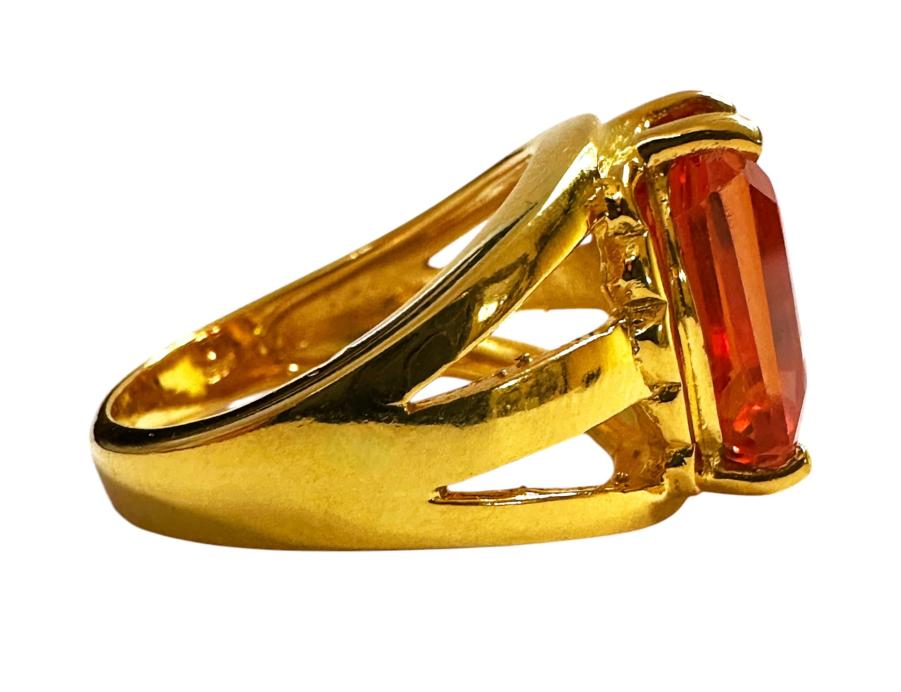 New African 7,4 Carat Mandarin Orange Tourmaline Yellow Gold Pl Sterling Ring In condizioni Nuovo in vendita a Eagan, MN