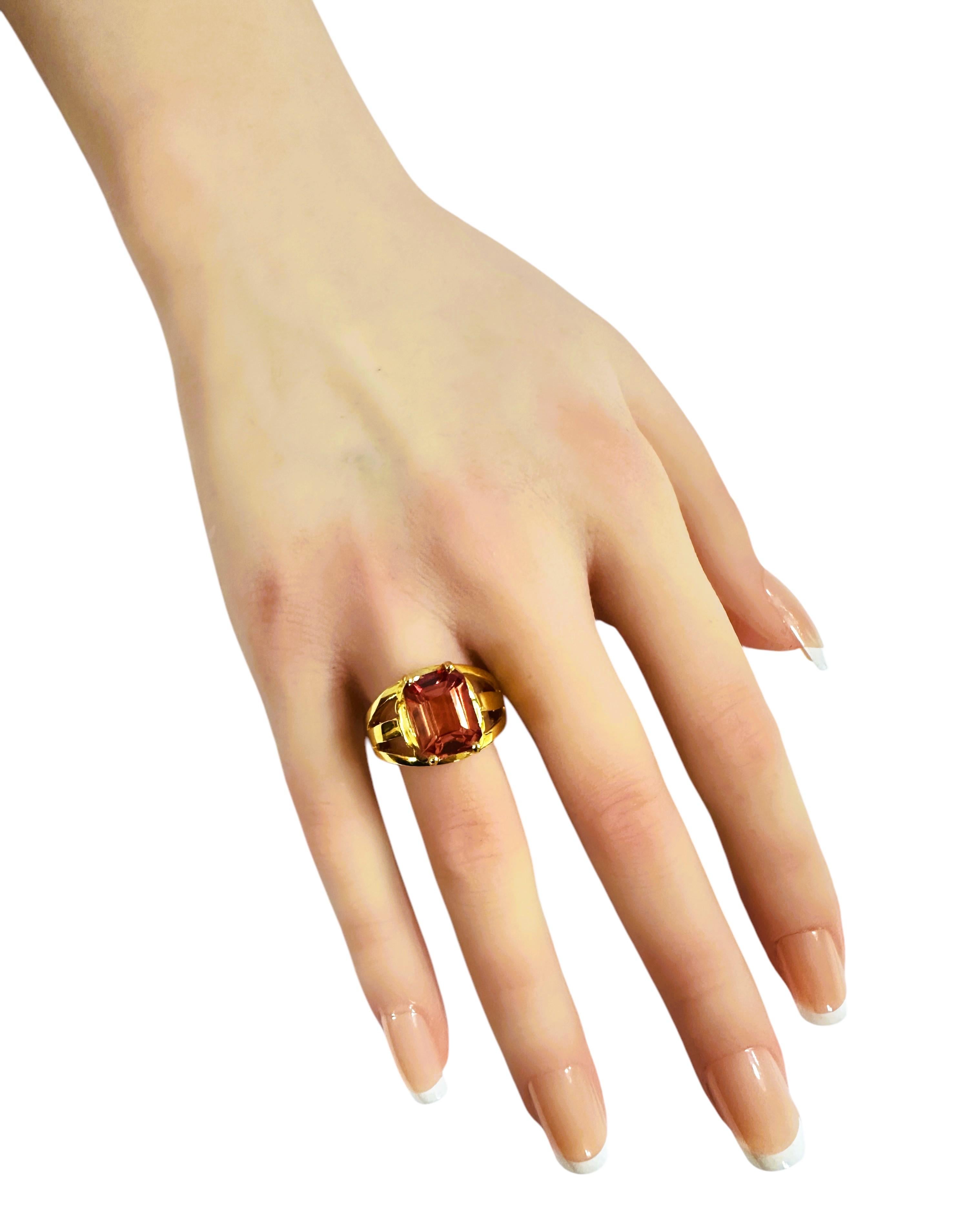 Donna New African 7,4 Carat Mandarin Orange Tourmaline Yellow Gold Pl Sterling Ring in vendita